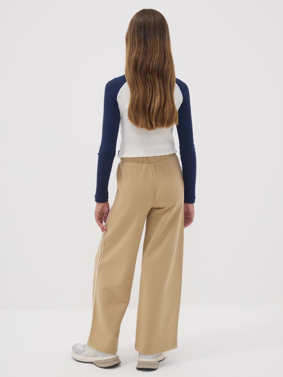 Pantaloni beige wide leg in puro cotone per ragazza_1