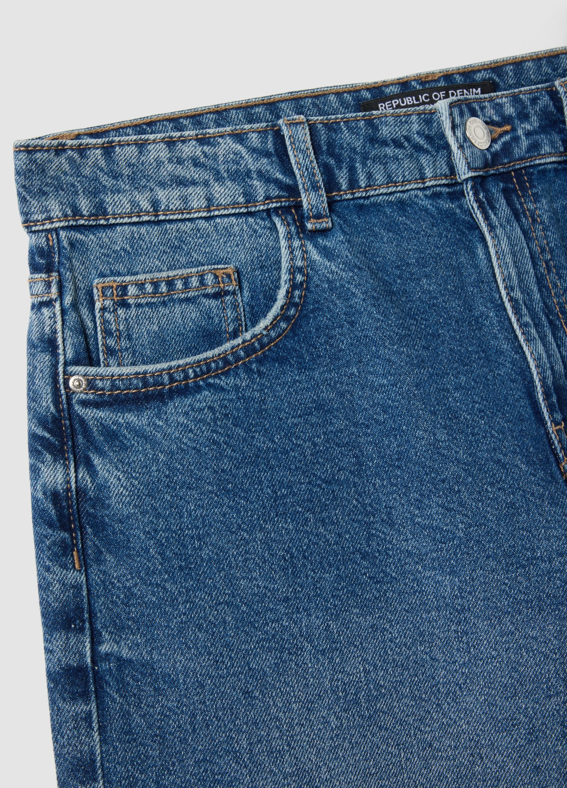 Dark blue denim pure cotton wide-leg shorts