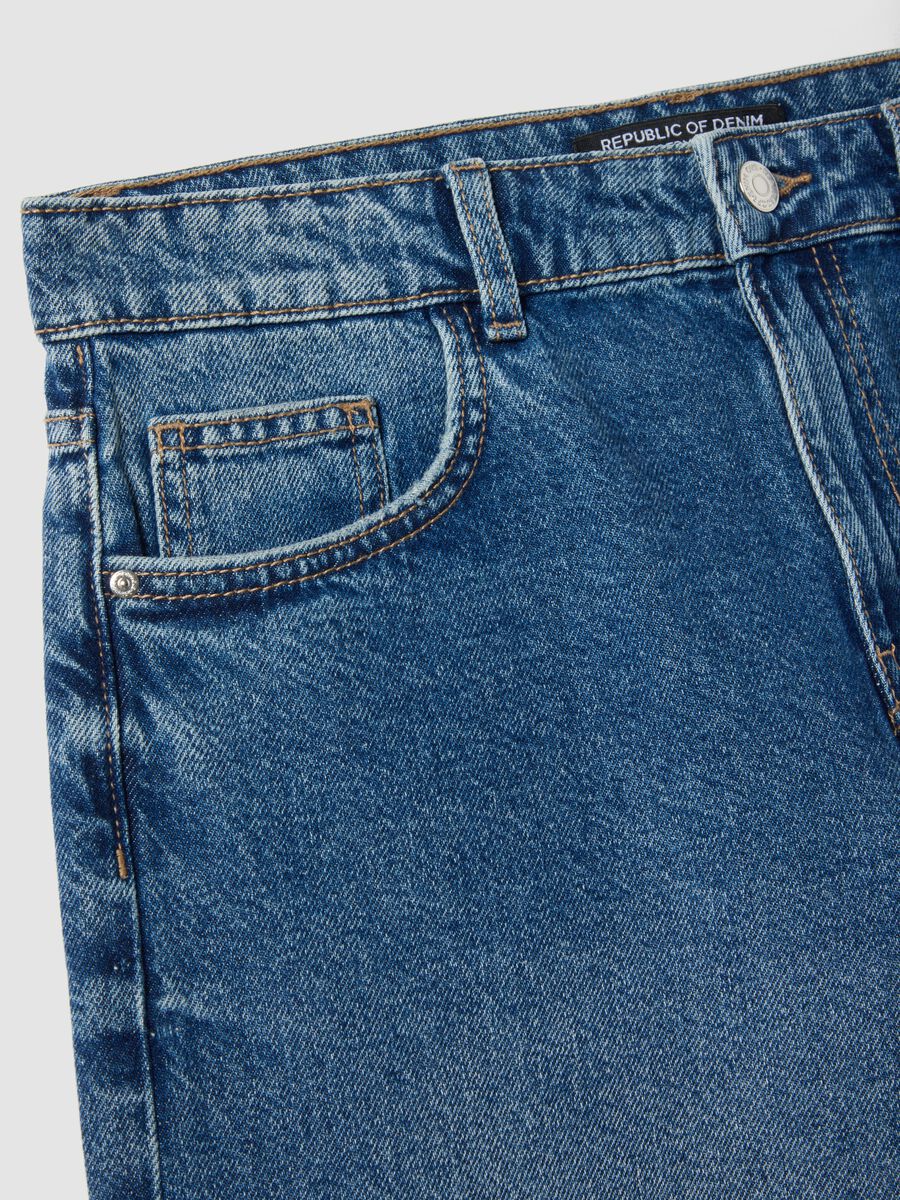 Dark blue denim pure cotton wide-leg shorts_5