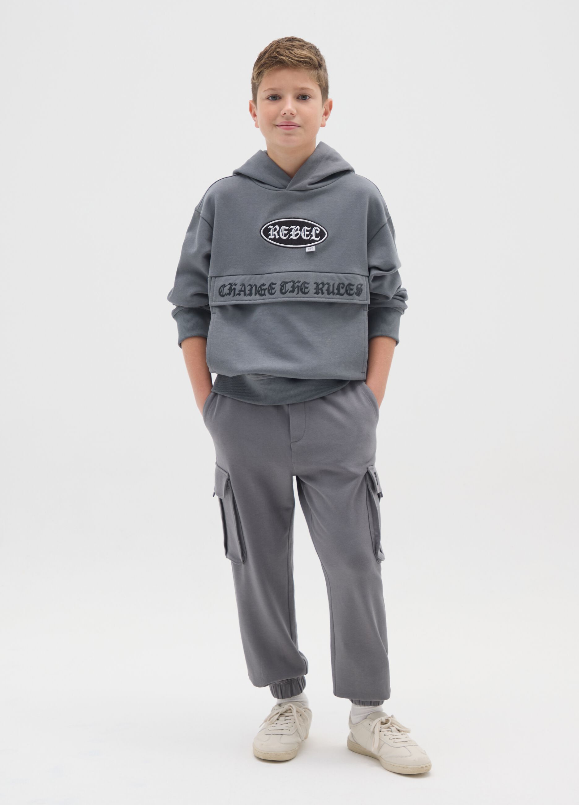 Boys' black regular fit pure cotton joggers