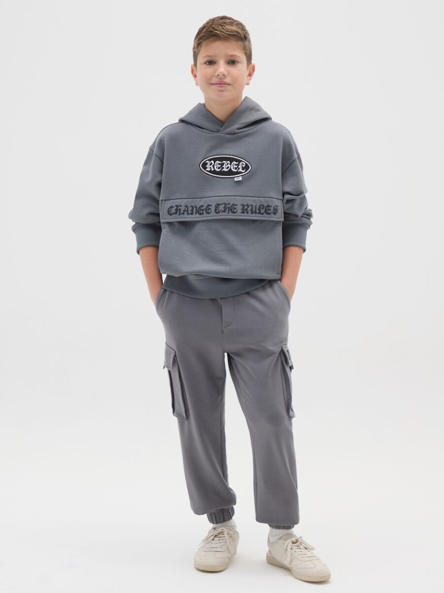 Jogger da ragazzo in puro cotone nero regular fit_0