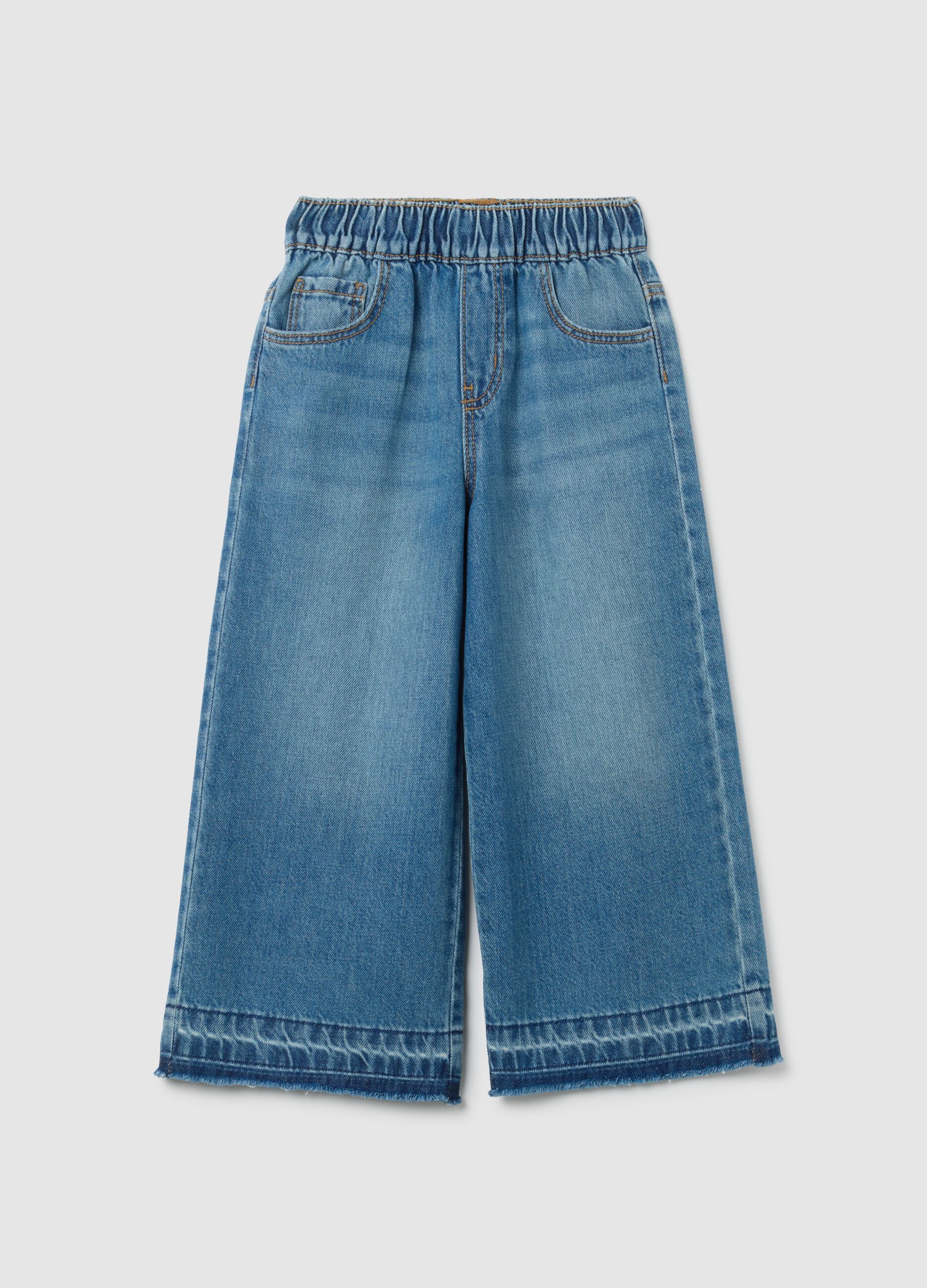 Jeans da bambina in puro cotone denim a gamba larga