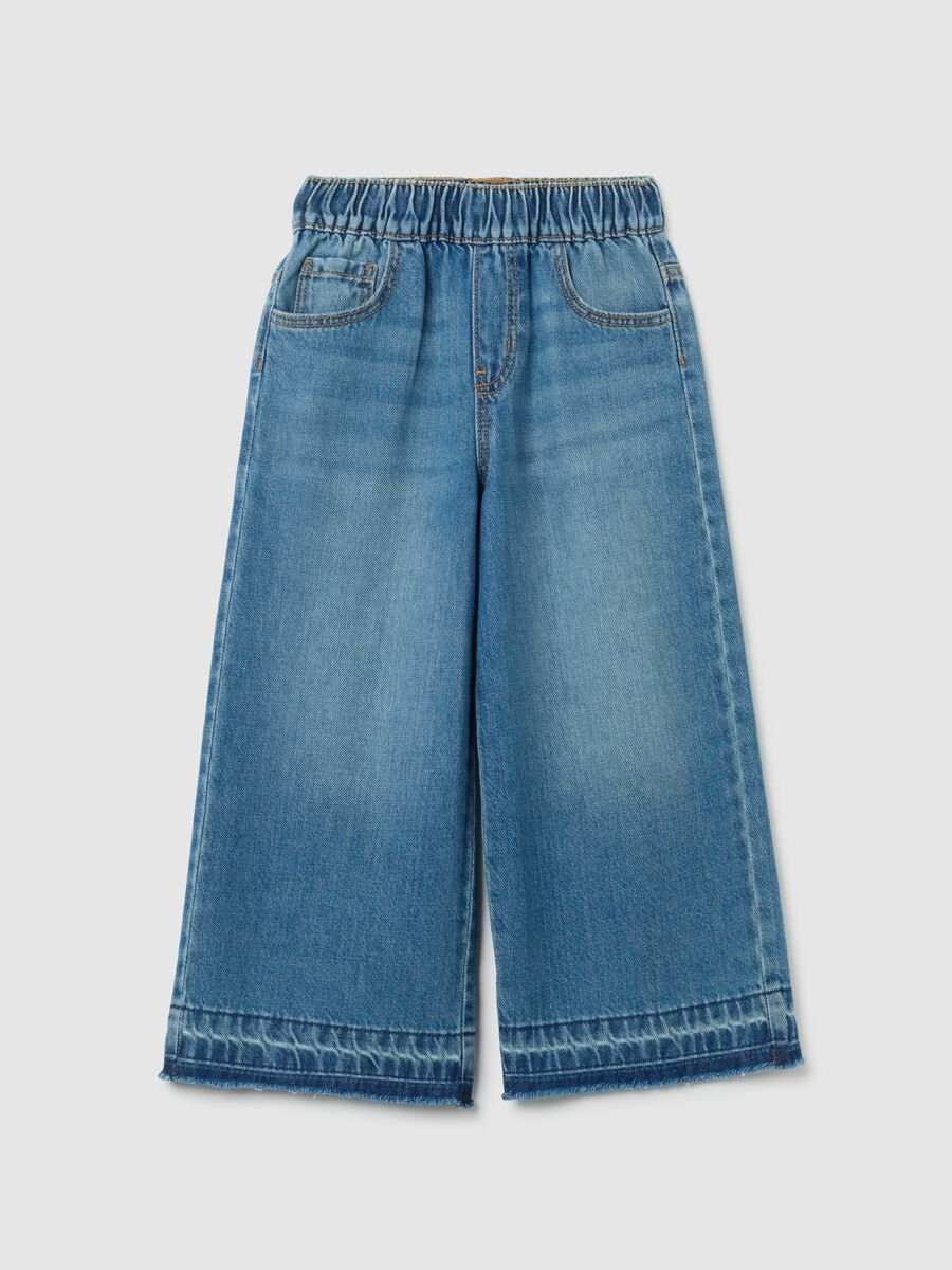 Jeans da bambina in puro cotone denim a gamba larga_0