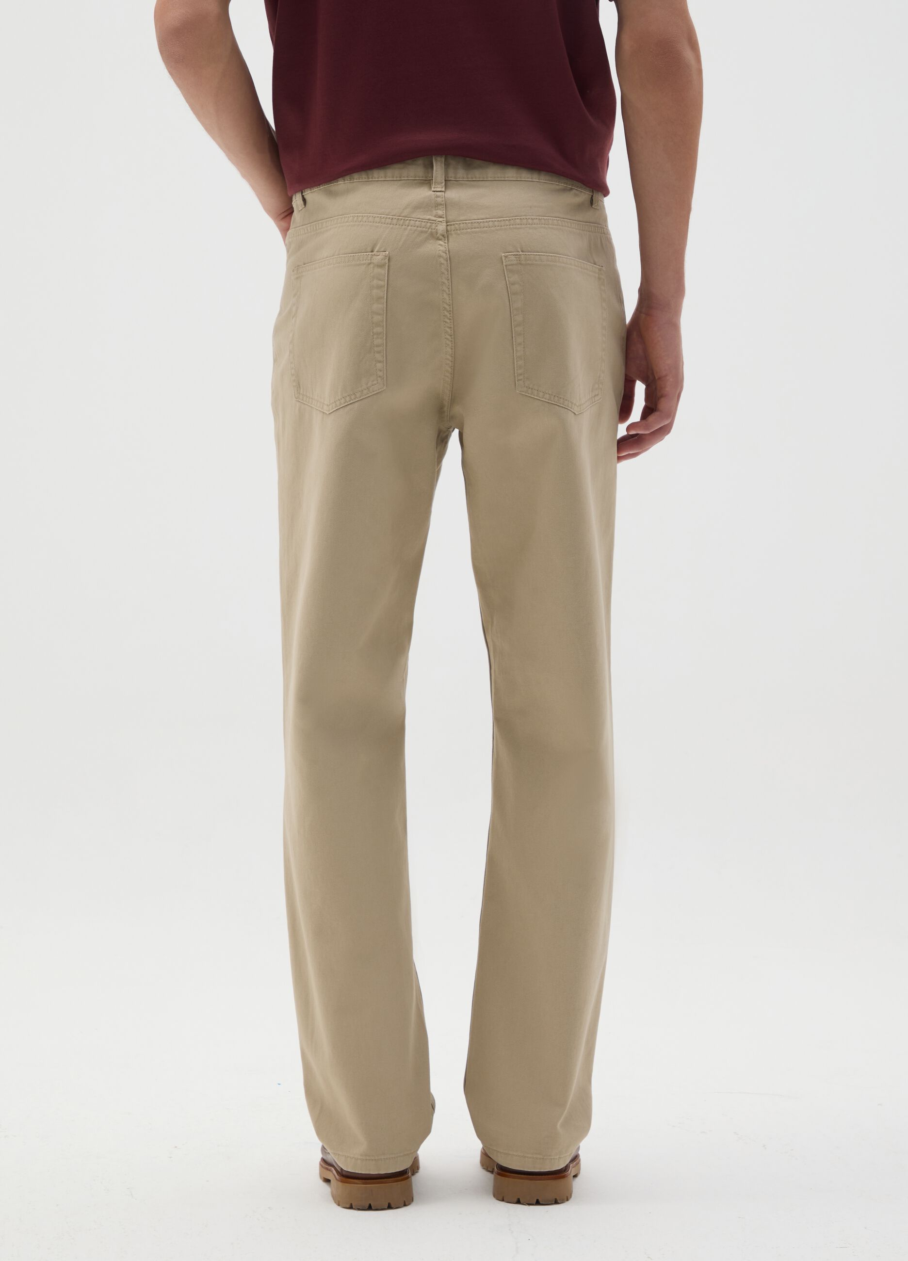 Beige pure cotton regular fit trousers