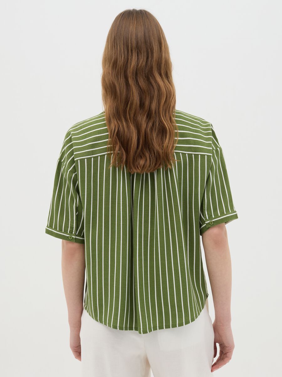 Green striped shirt in viscose and linen_3