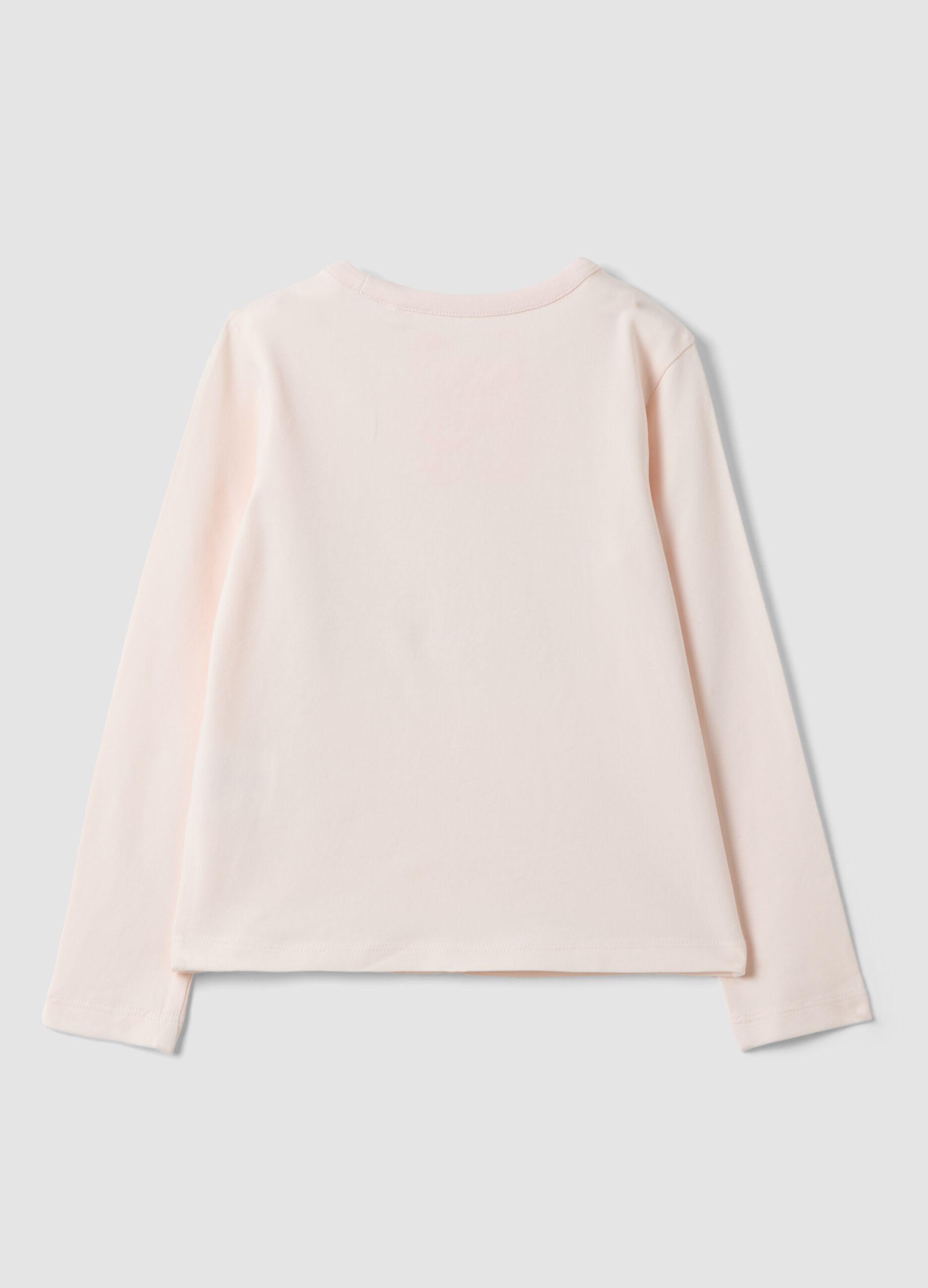 T-shirt rosa in cotone elasticizzato con stampa arcobaleno