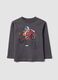 T-shirt grigia in puro cotone con stampa tigre over fit per bambino_0