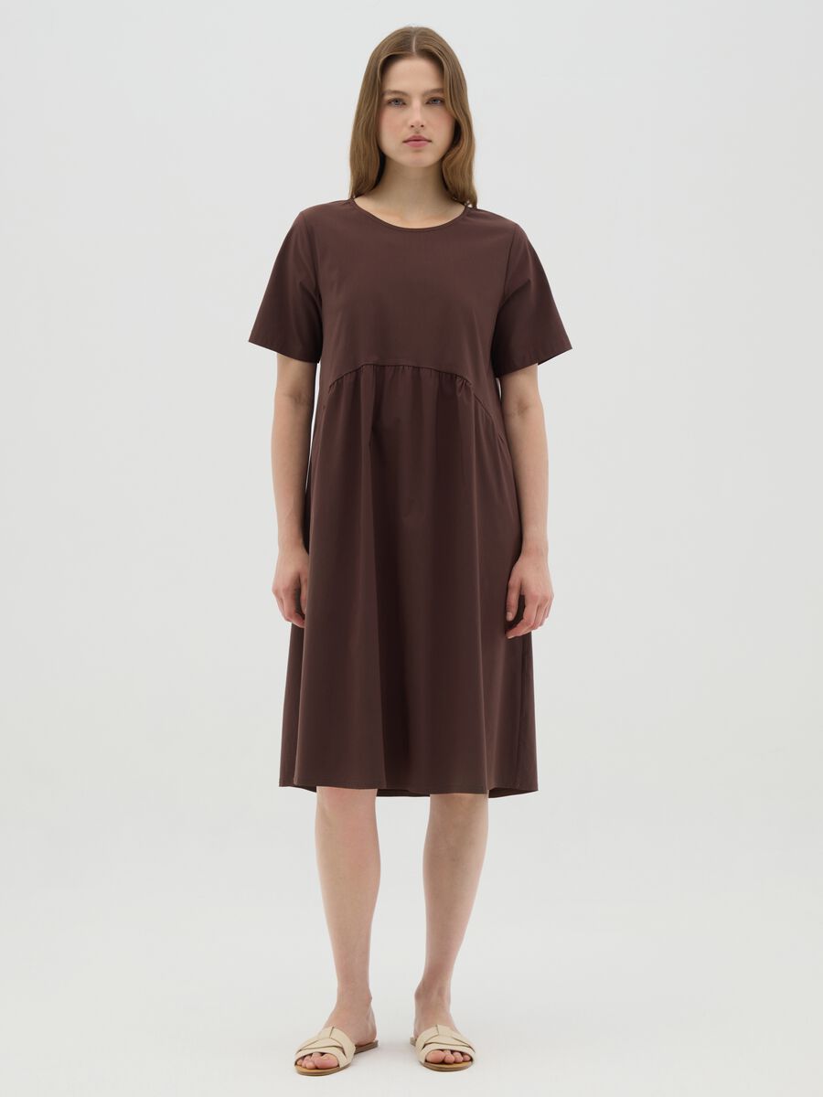 Brown viscose-blend women's dress with regular fit_0