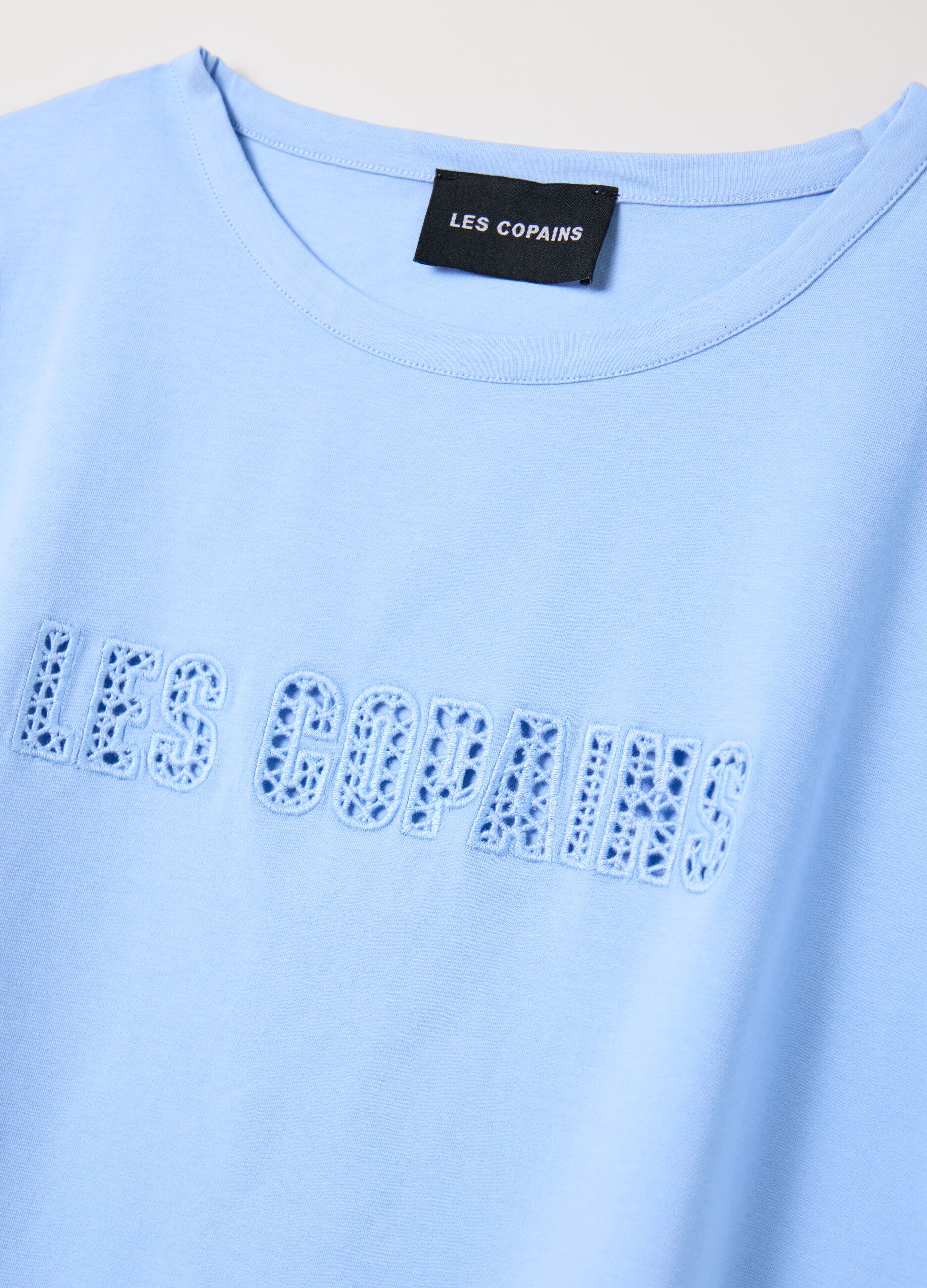 Light blue stretch cotton T-shirt with logo