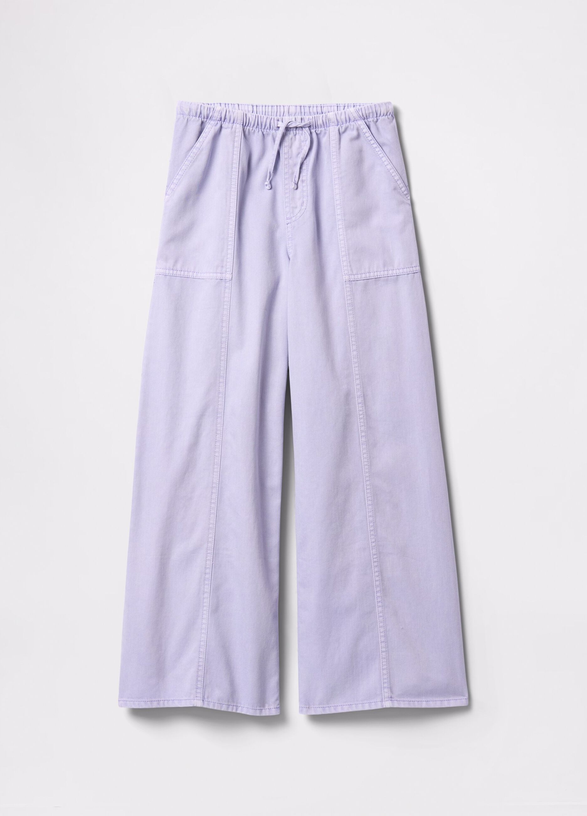 Purple wide-leg trousers with drawstring