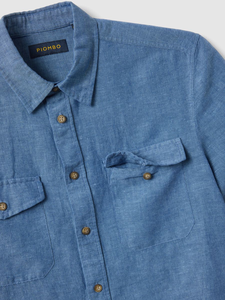 Camicia blu uomo in misto lino e cotone_5