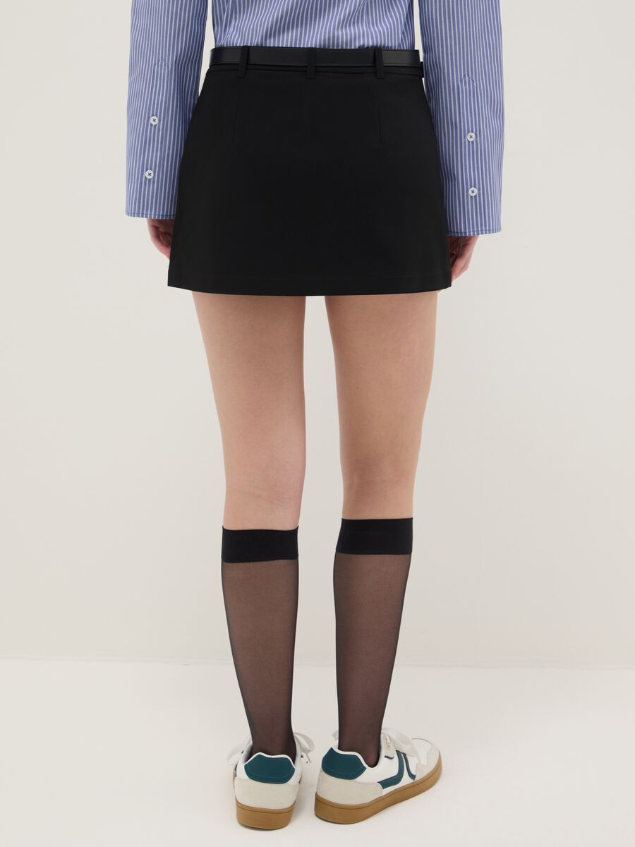Black regular fit mini skirt with belt_2