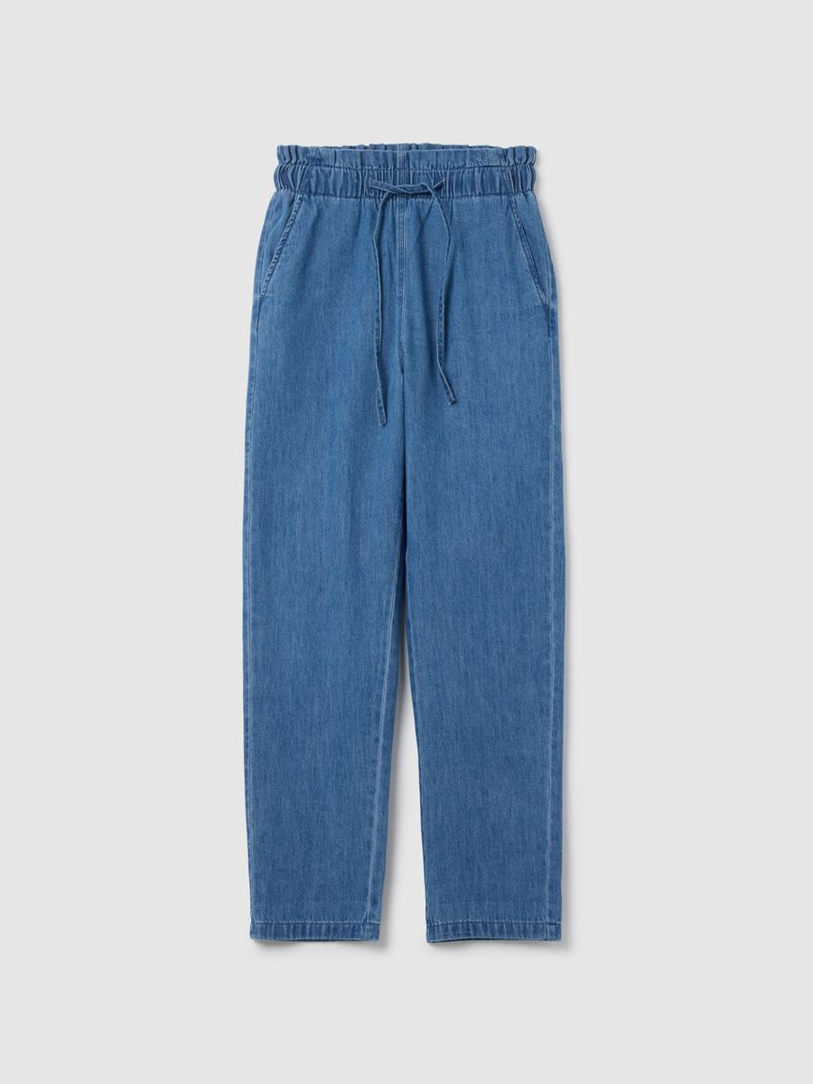 Cropped joggers in denim with drawstring_4