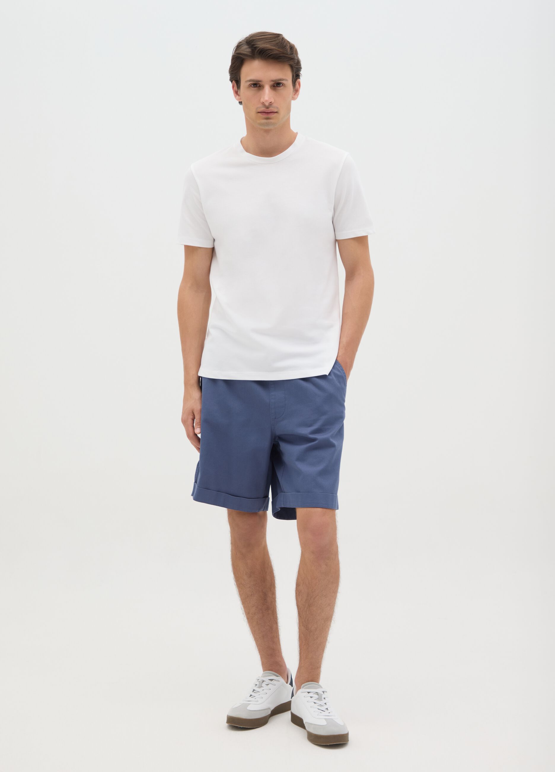 Men's blue pure cotton bermuda shorts, regular fit