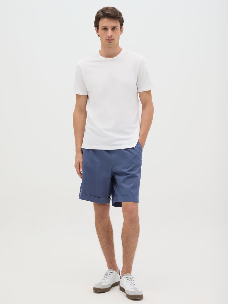 Men's blue pure cotton bermuda shorts, regular fit_0