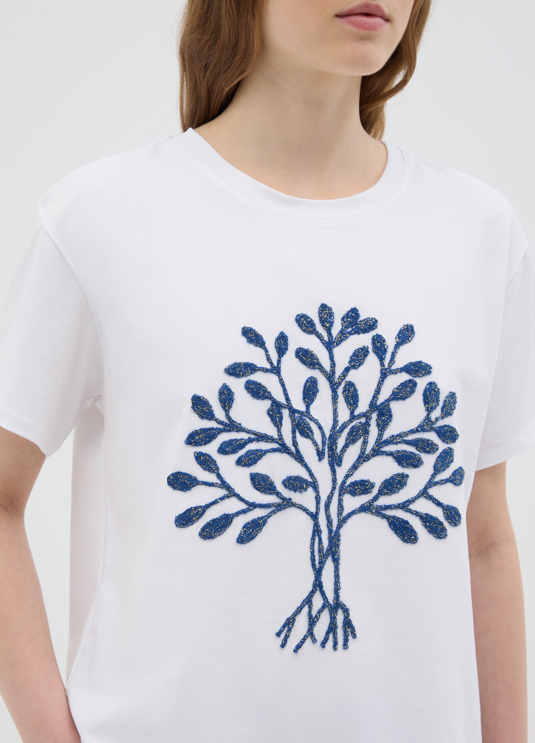 Regular fit multicolour cotton women's T-shirt with embroidered logo