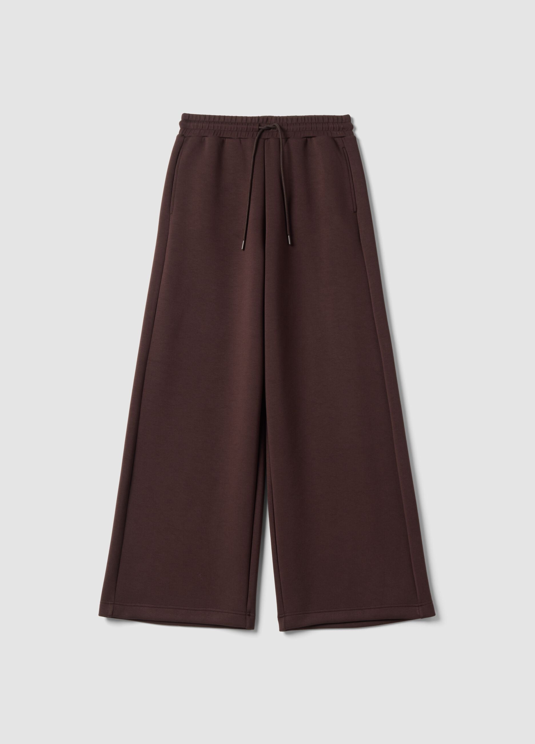 Pantaloni marroni wide leg in modal elasticizzato con coulisse