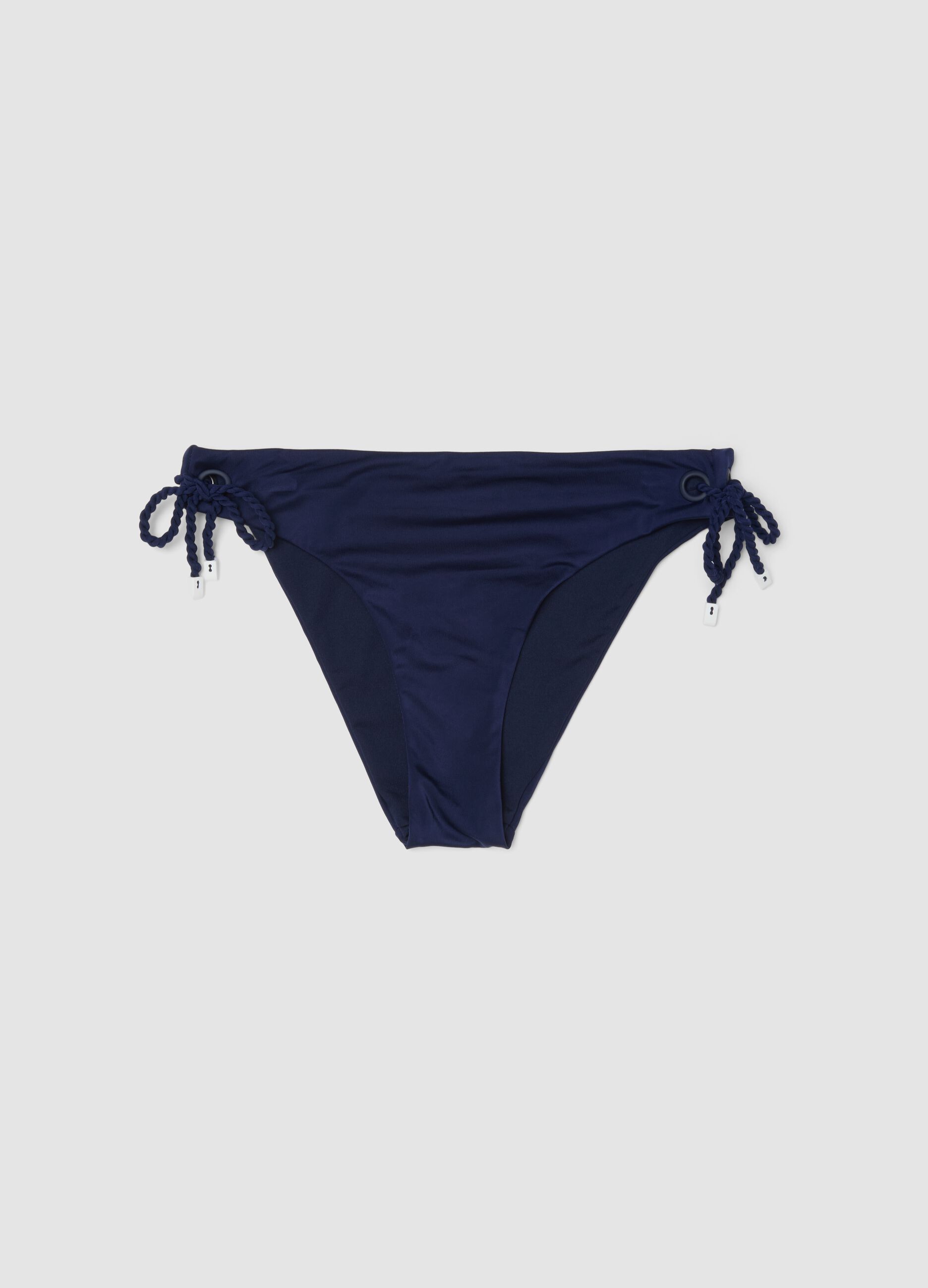 Blue bikini bottoms in stretch fabric with tie sides