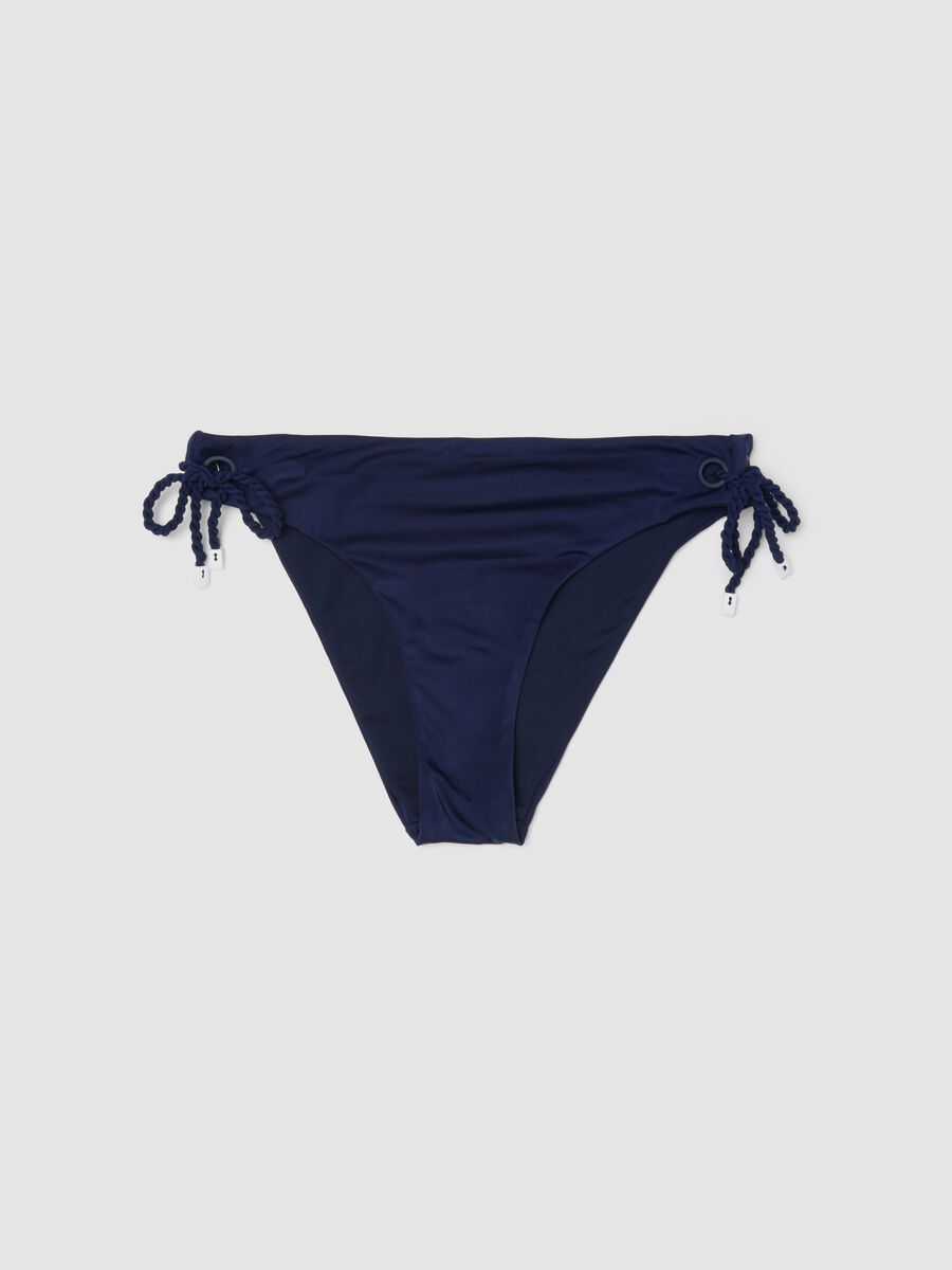Slip bikini blu in tessuto elasticizzato con laccetti_0