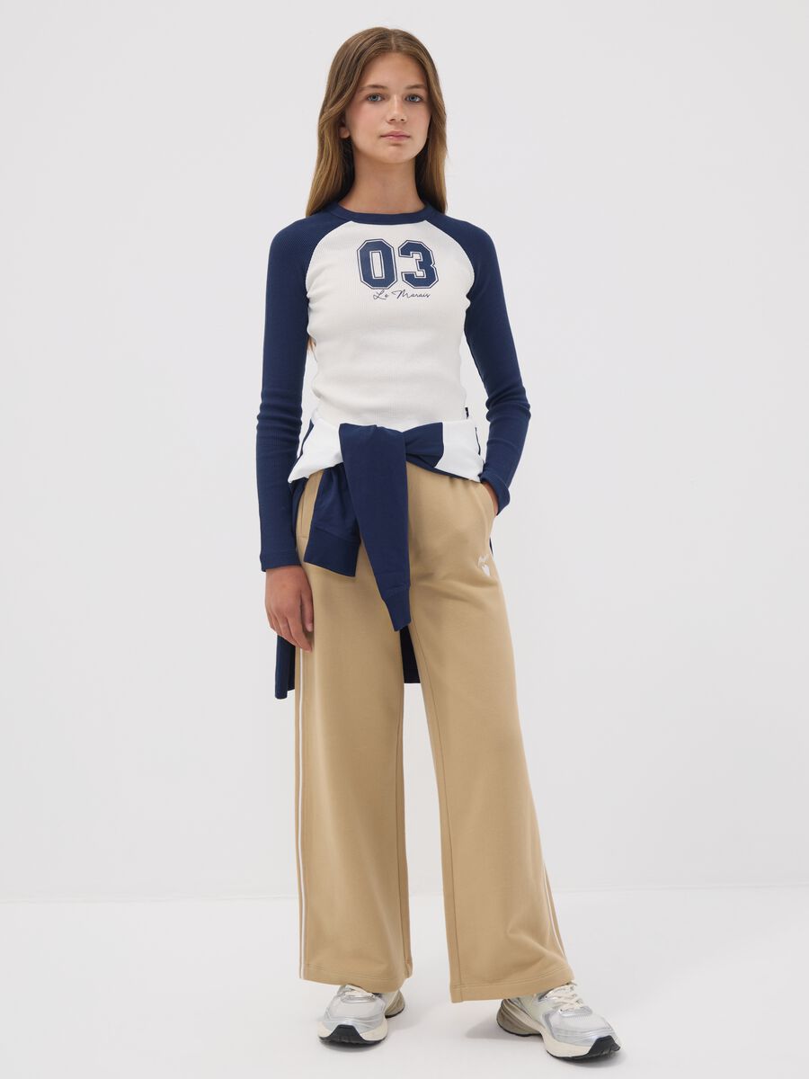 Pantaloni beige wide leg in puro cotone per ragazza_0