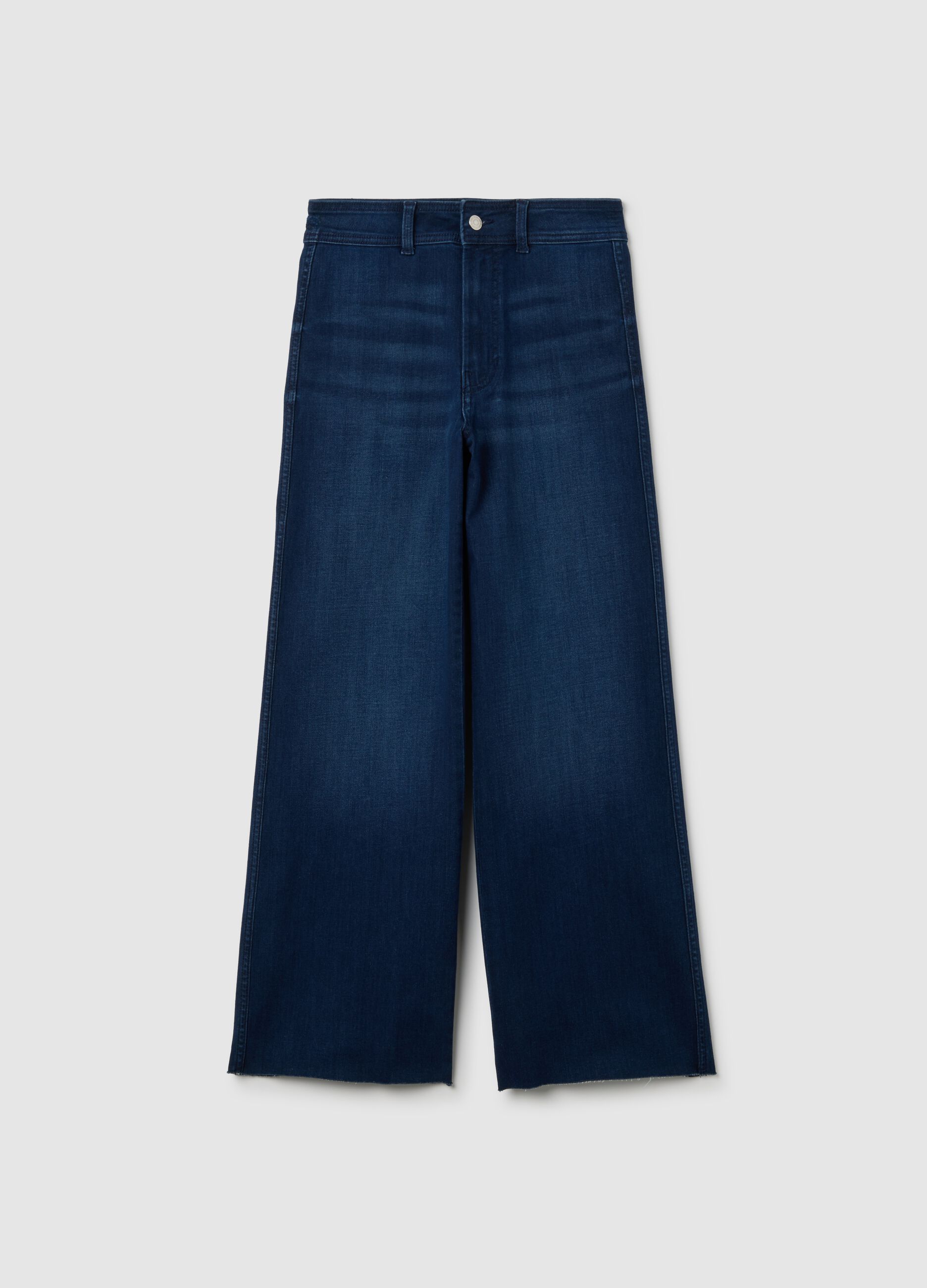 Blue Wide Leg Stretch Cotton Blend Jeans