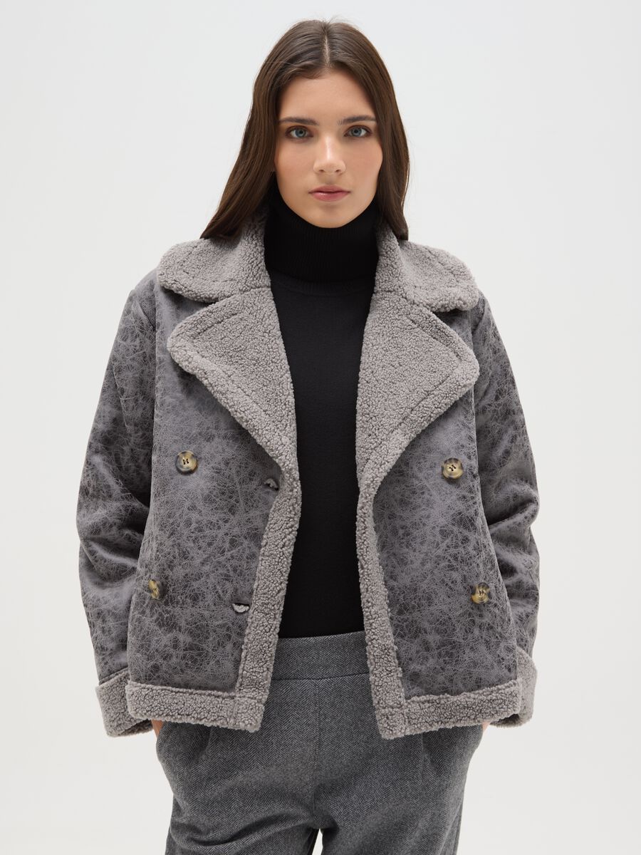 Giacca pesante grigia con collo a contrasto regular fit_0