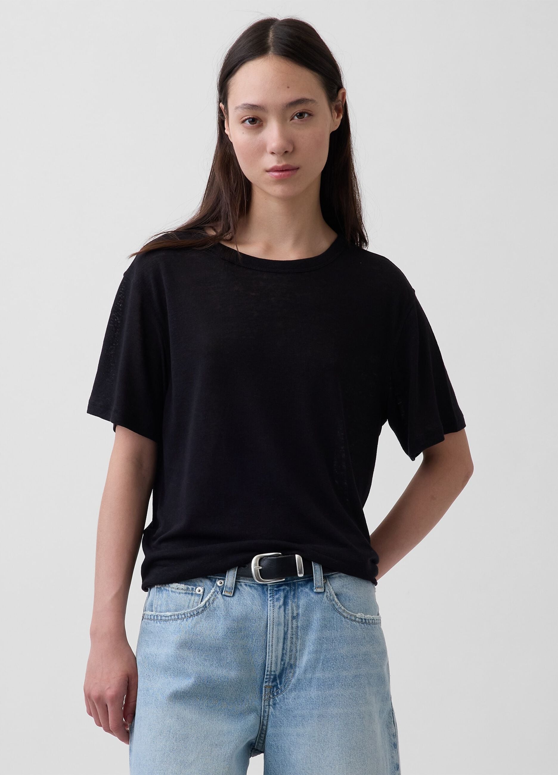 Short-sleeve linen-blend T-shirt