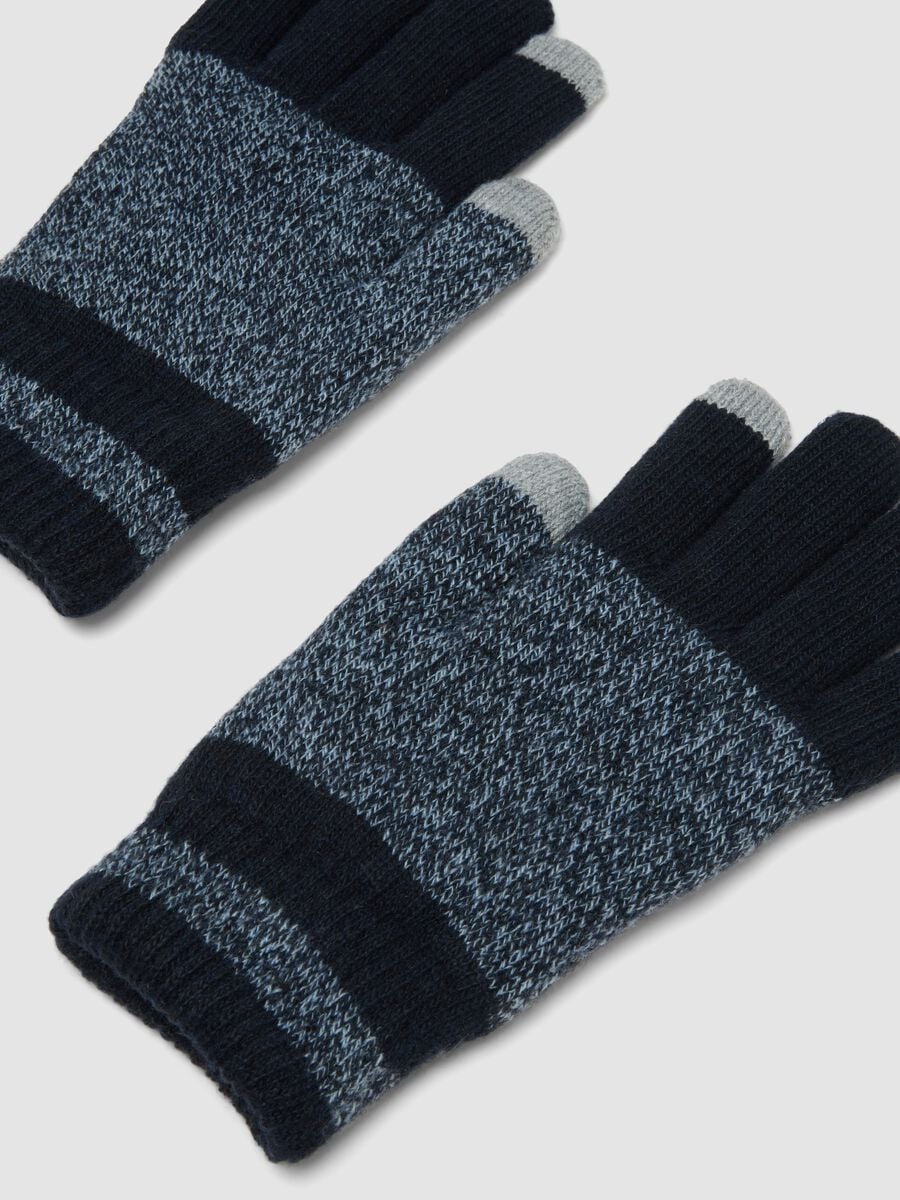 Blue stretch viscose and wool gloves_1