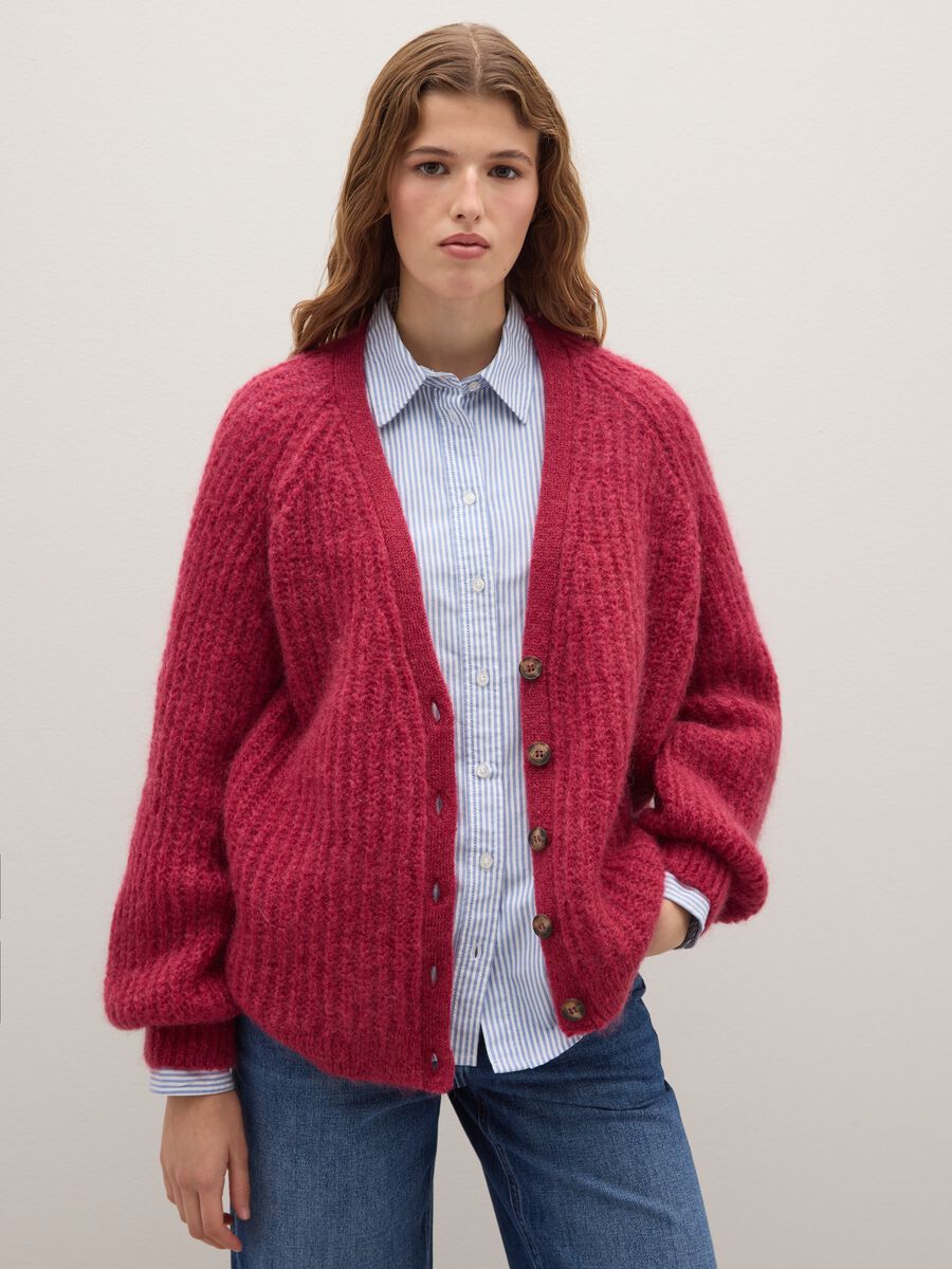 Cardigan deep V rosso vestibilità oversize_1