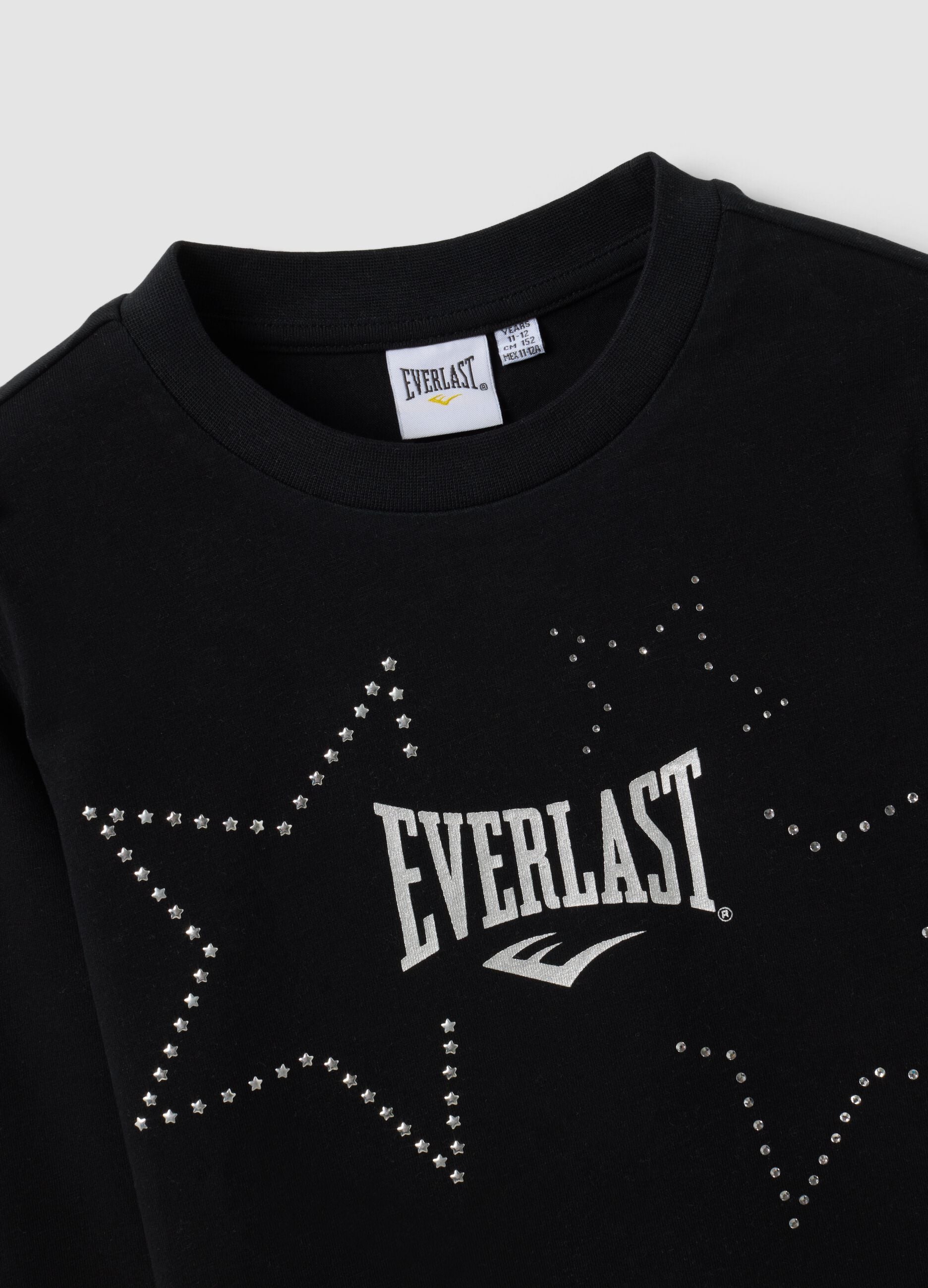 Black pure cotton T-shirt with applied stars, regular fit for girls