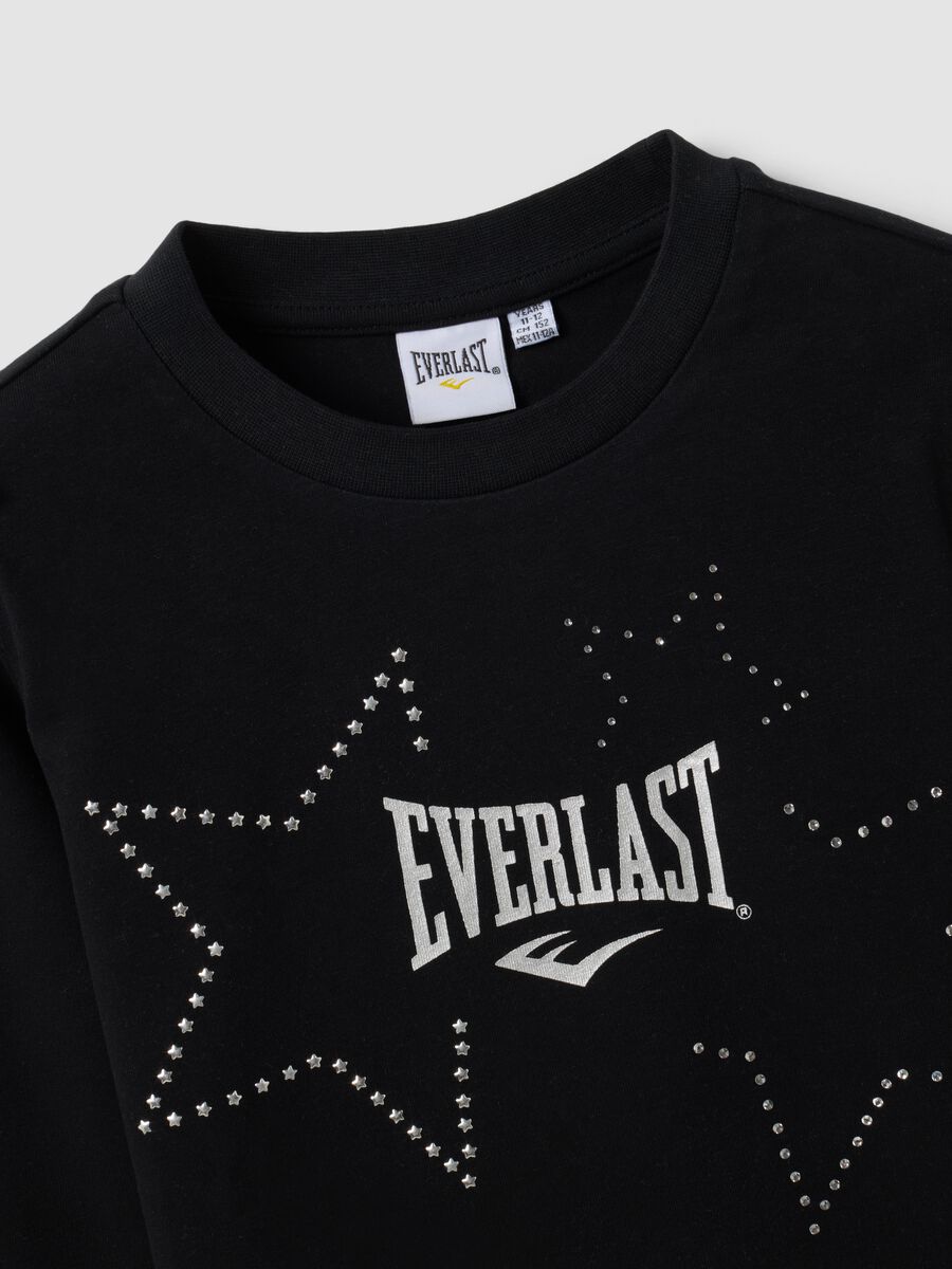 Black pure cotton T-shirt with applied stars, regular fit for girls_2