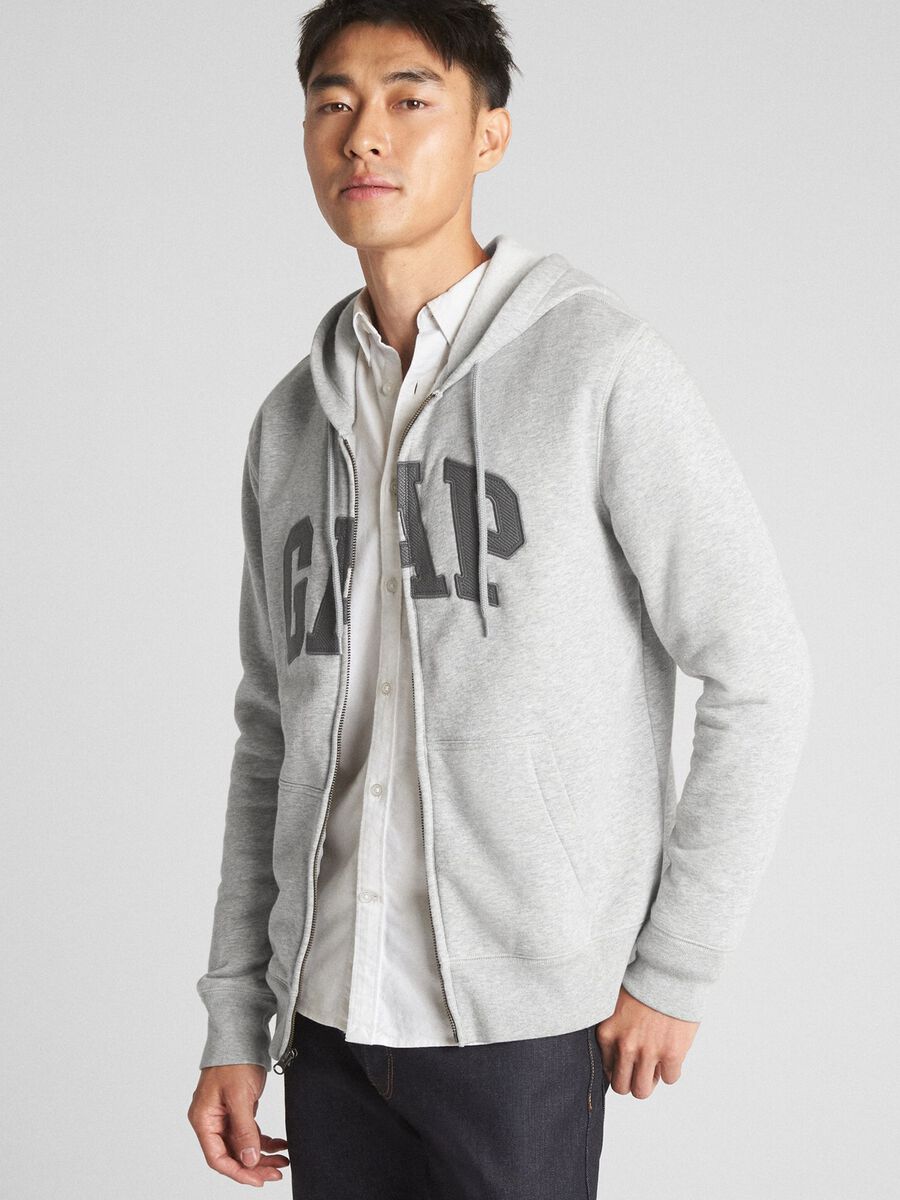 Full-zip sweatshirt with hood and logo patch_0