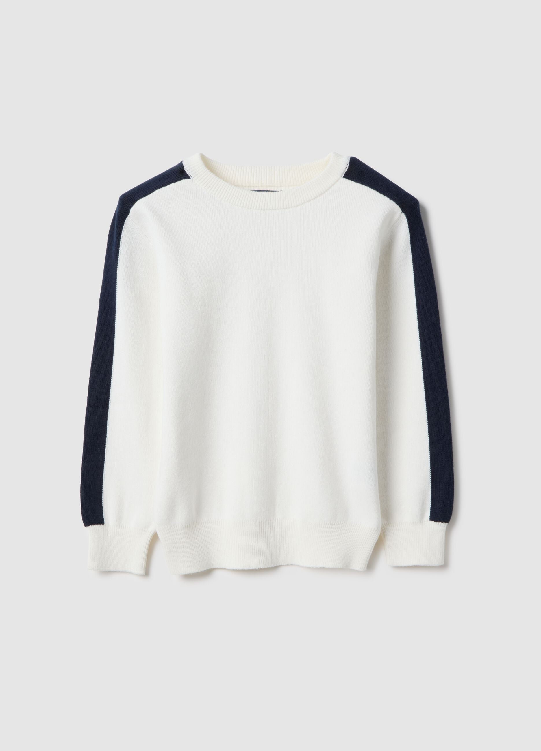 Maglia in puro cotone bianca a righe blu vestibilit&agrave; over da bambino