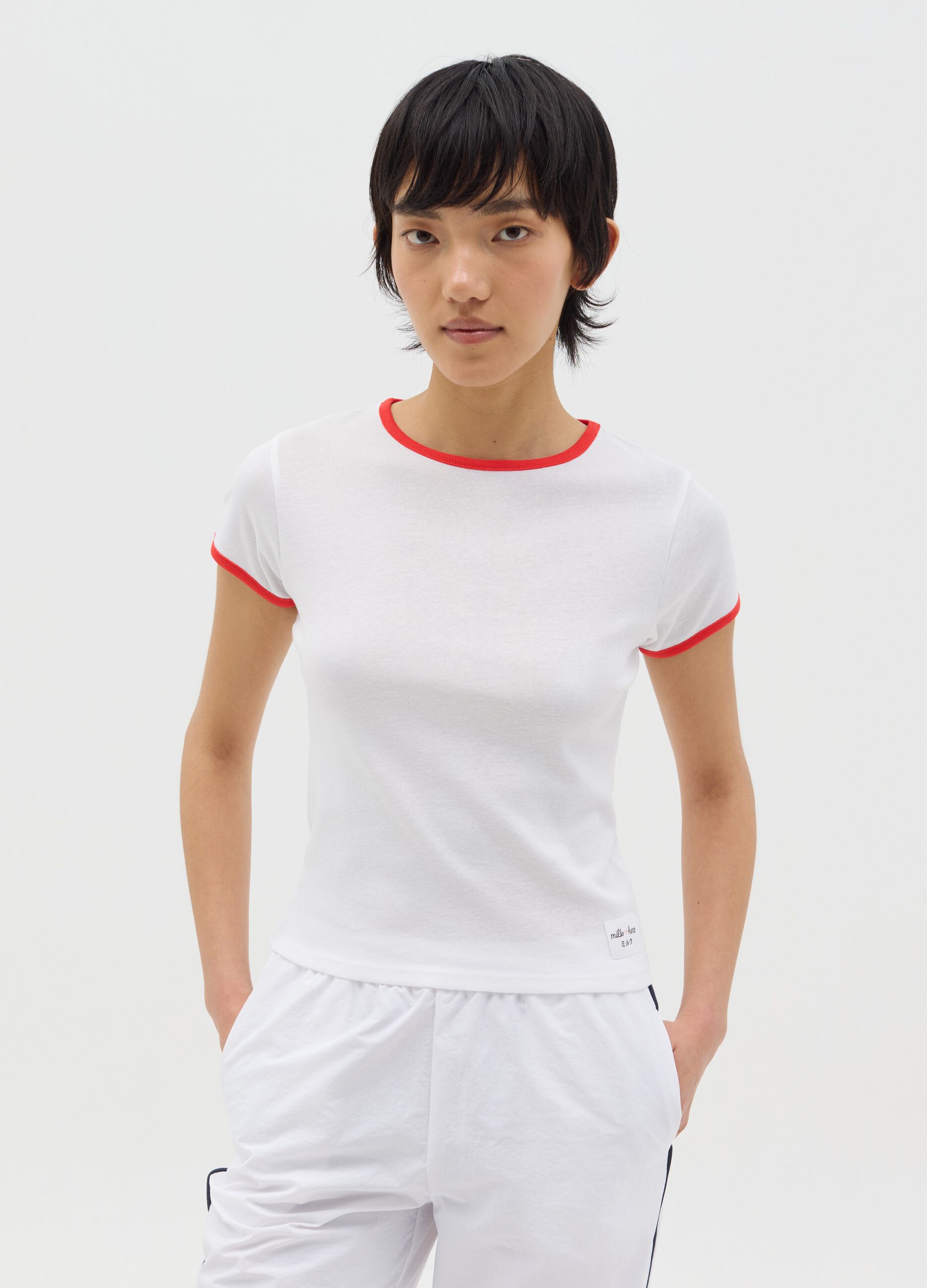White slim-fit T-shirt in cotton