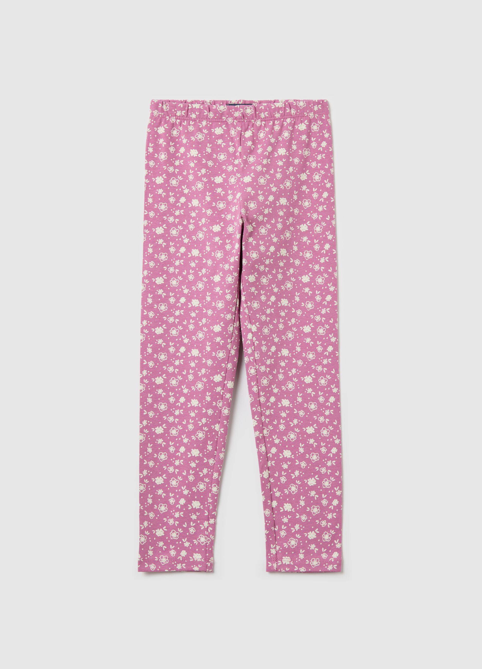 Leggings in stretch cotton with ditsy floral print