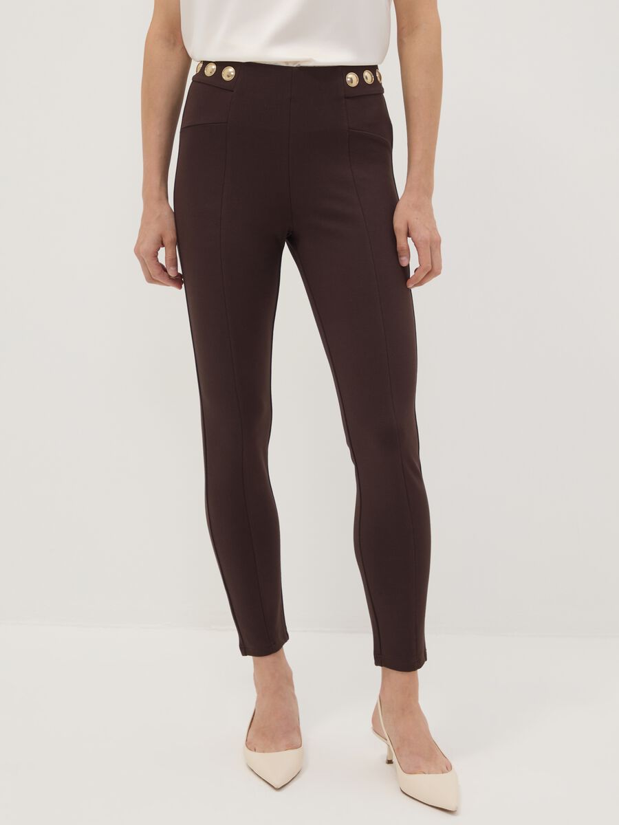 Leggings marroni in punto Milano di viscosa elasticizzata skinny fit_1