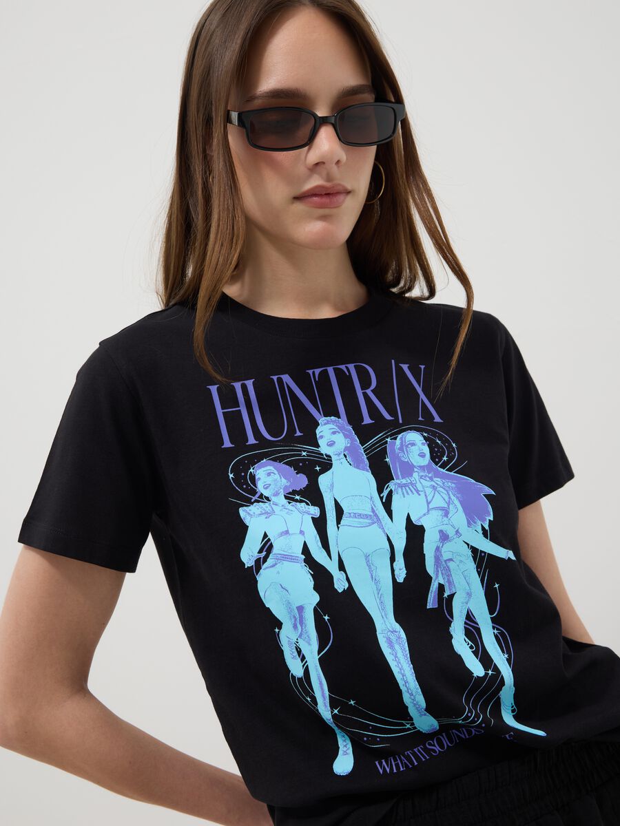 T-shirt nera in puro cotone con stampa K-Pop Demon Hunter oversize fit_2