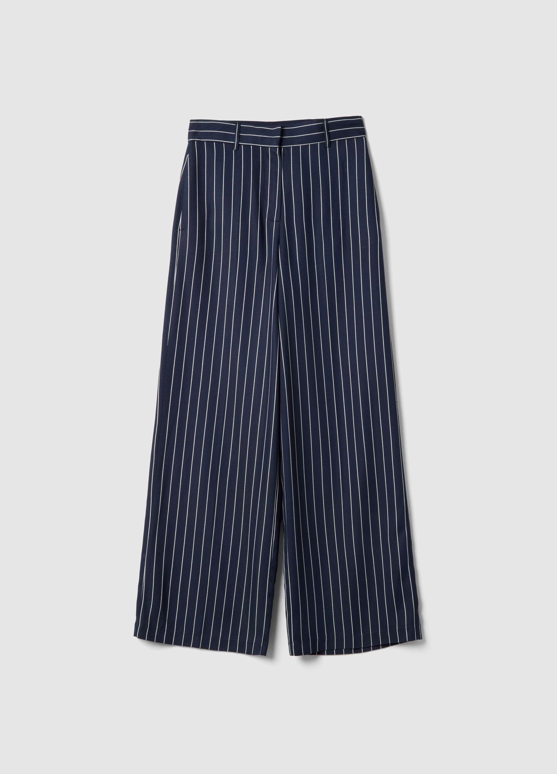 Multicolour Striped Viscose-Blend Oversize Fit Trousers