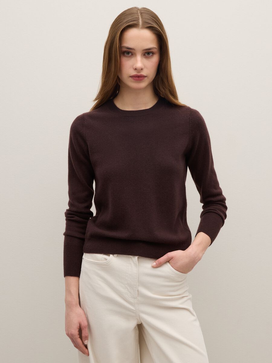 Brown crew neck sweater in pure cashmere, regular fit_1