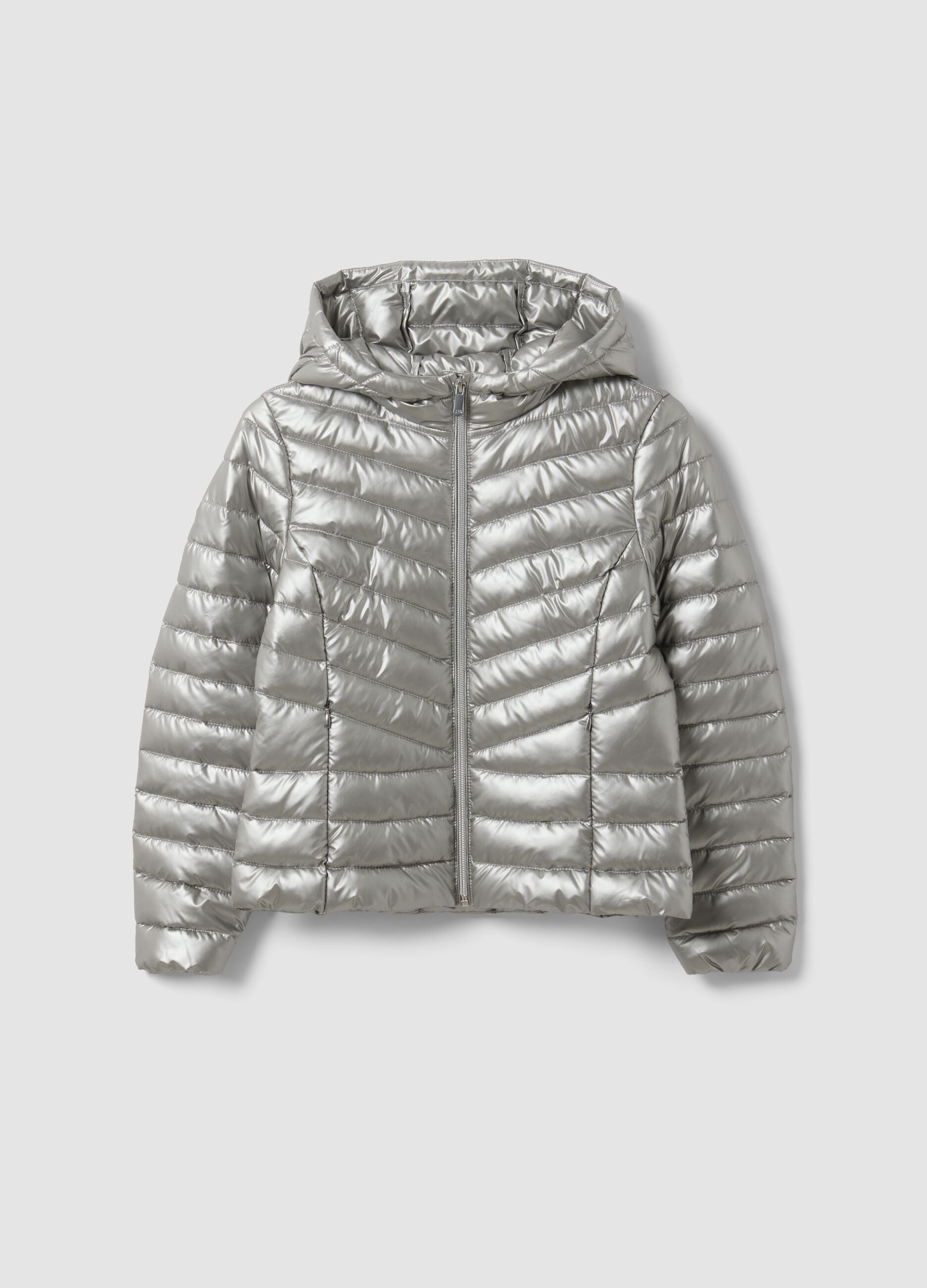 Grey Ultralight Padded Hooded Zip Jacket for Girls