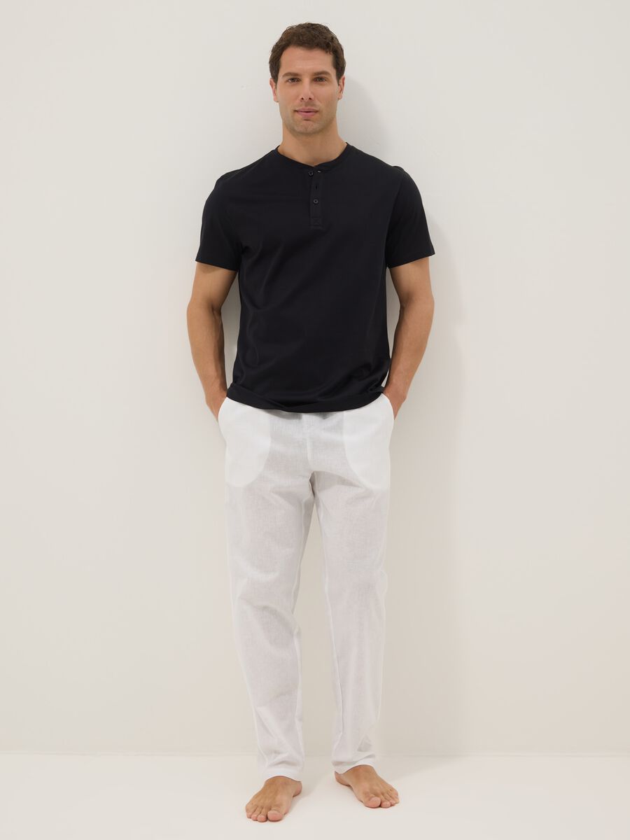 White cotton-linen blend pyjama trousers with relaxed fit_0