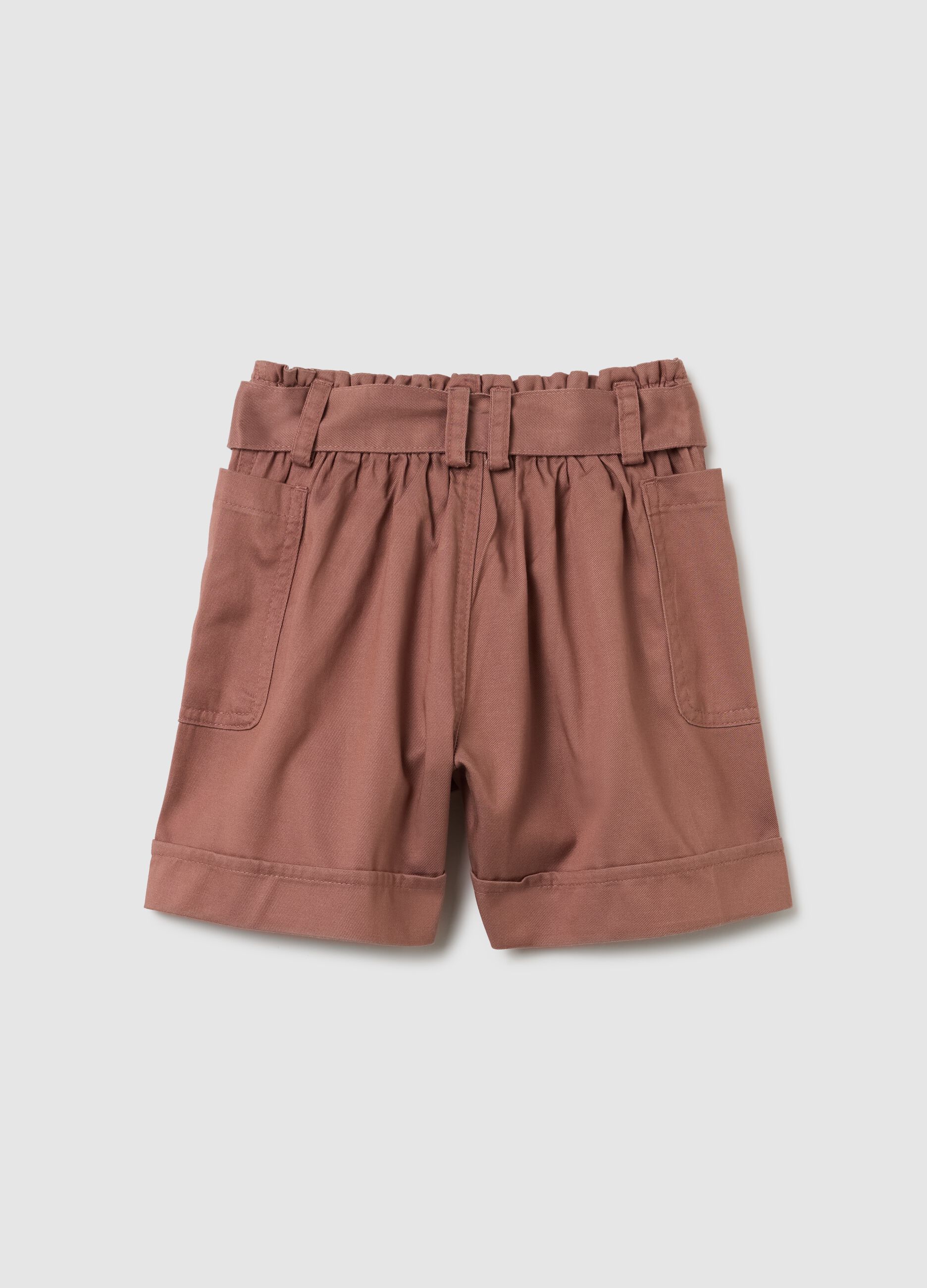 Brown regular fit girl shorts in lyocell and cotton