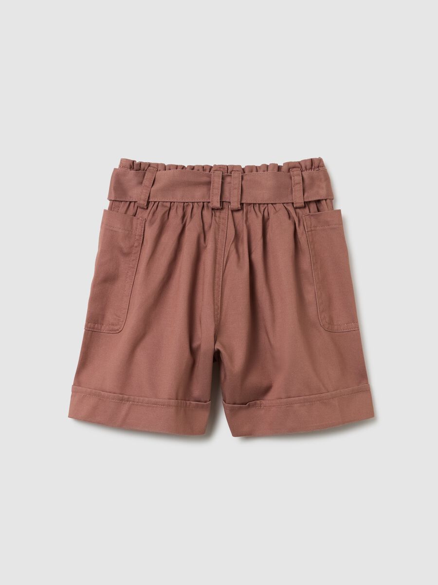 Brown regular fit girl shorts in lyocell and cotton_1