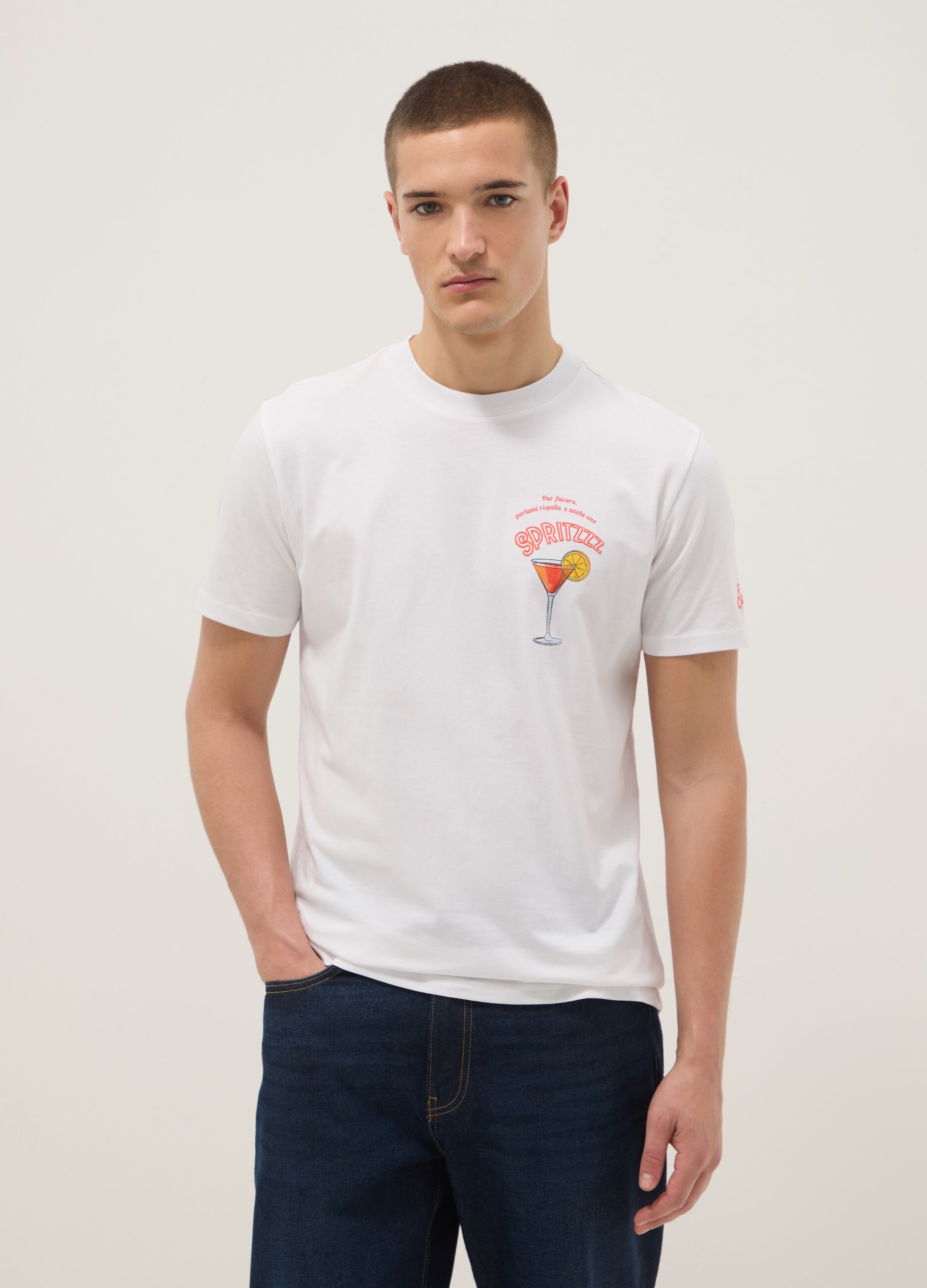 White pure cotton regular fit T-shirt with spritz prints