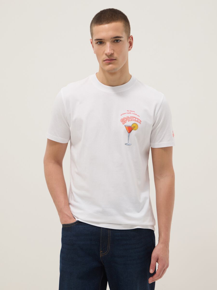 White pure cotton regular fit T-shirt with spritz prints_0