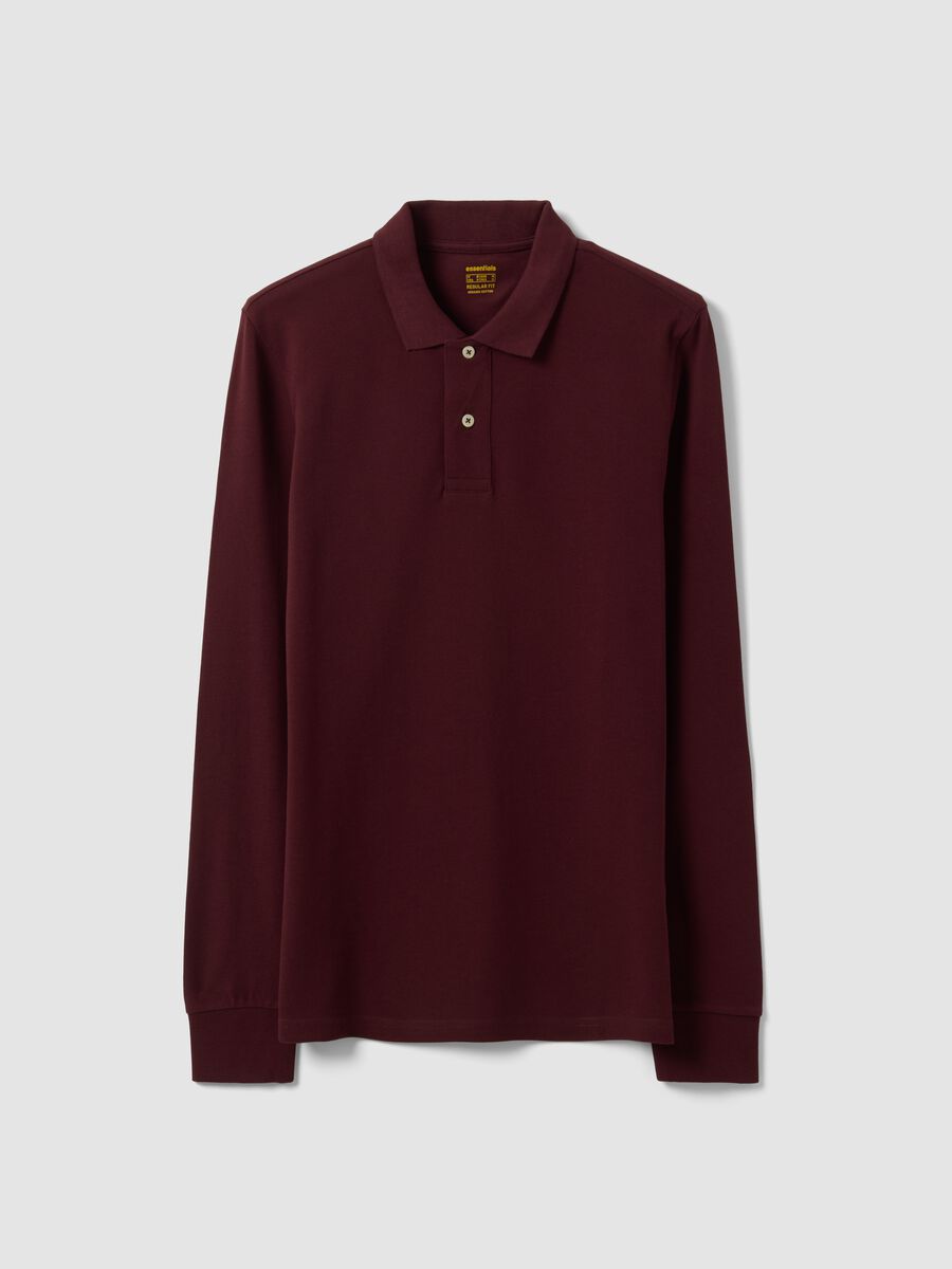 Polo rossa in piquet di puro cotone organico a maniche lunghe regular fit_0