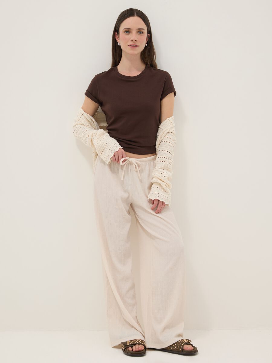Pantaloni jogger beige wide leg_1