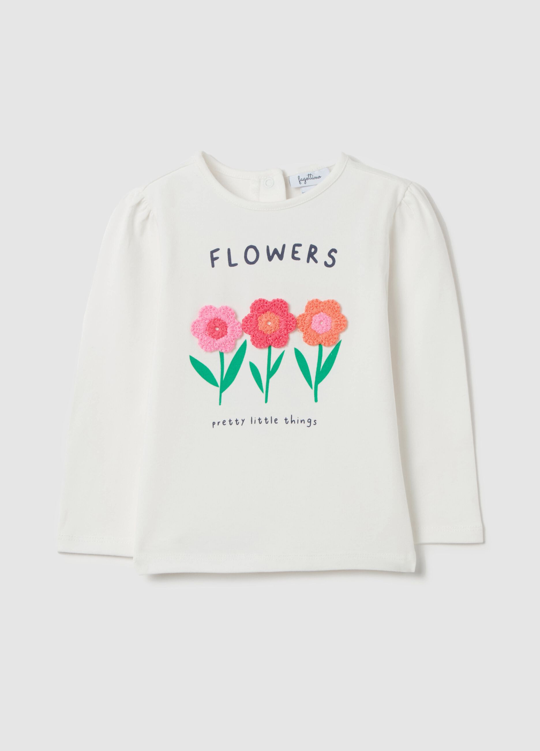 Long-sleeved T-shirt with crochet flowers