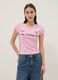 Pure cotton pink slim fit V-neck T-shirt with print_2