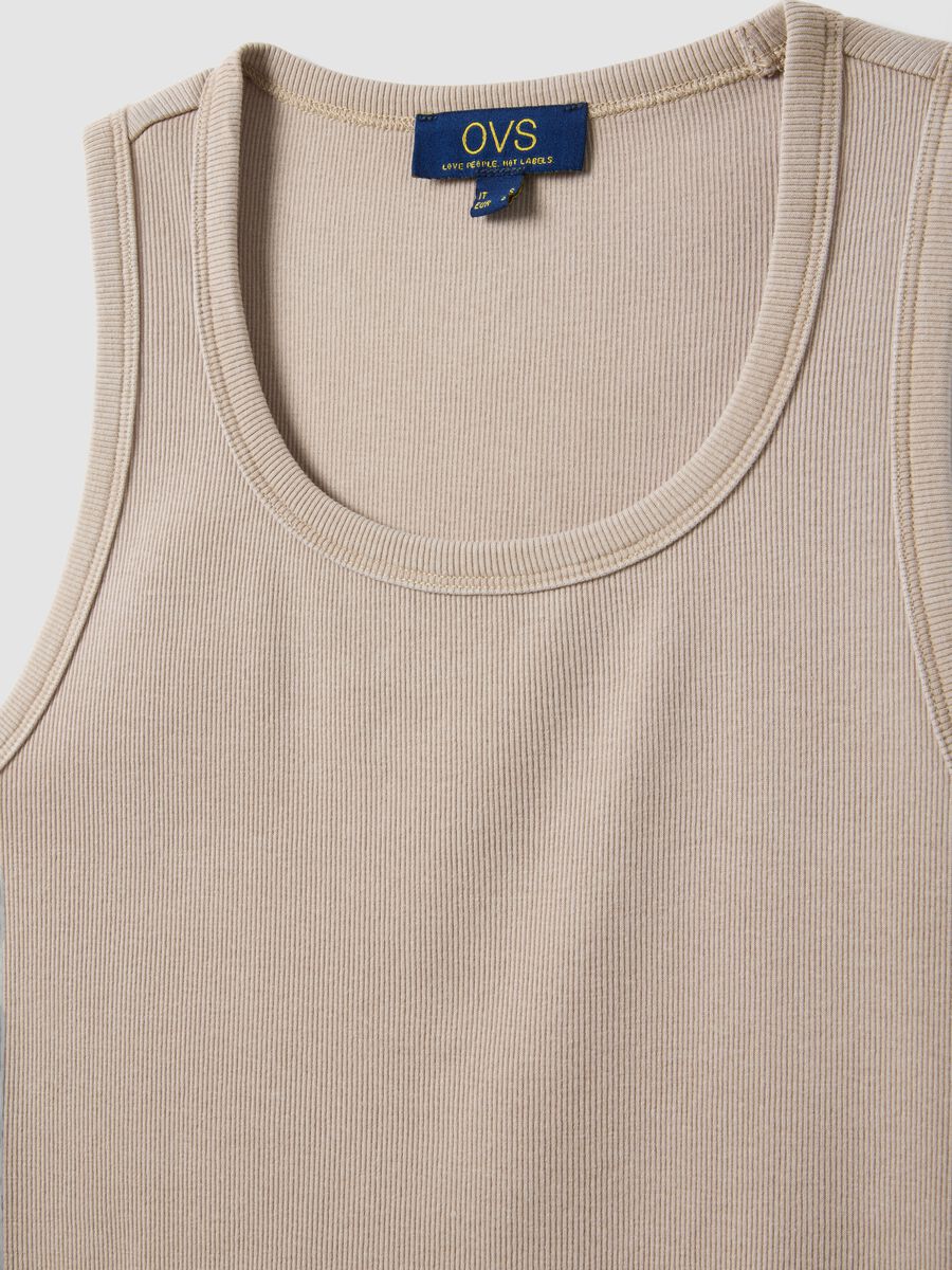 Beige stretch cotton vest top, regular fit_5